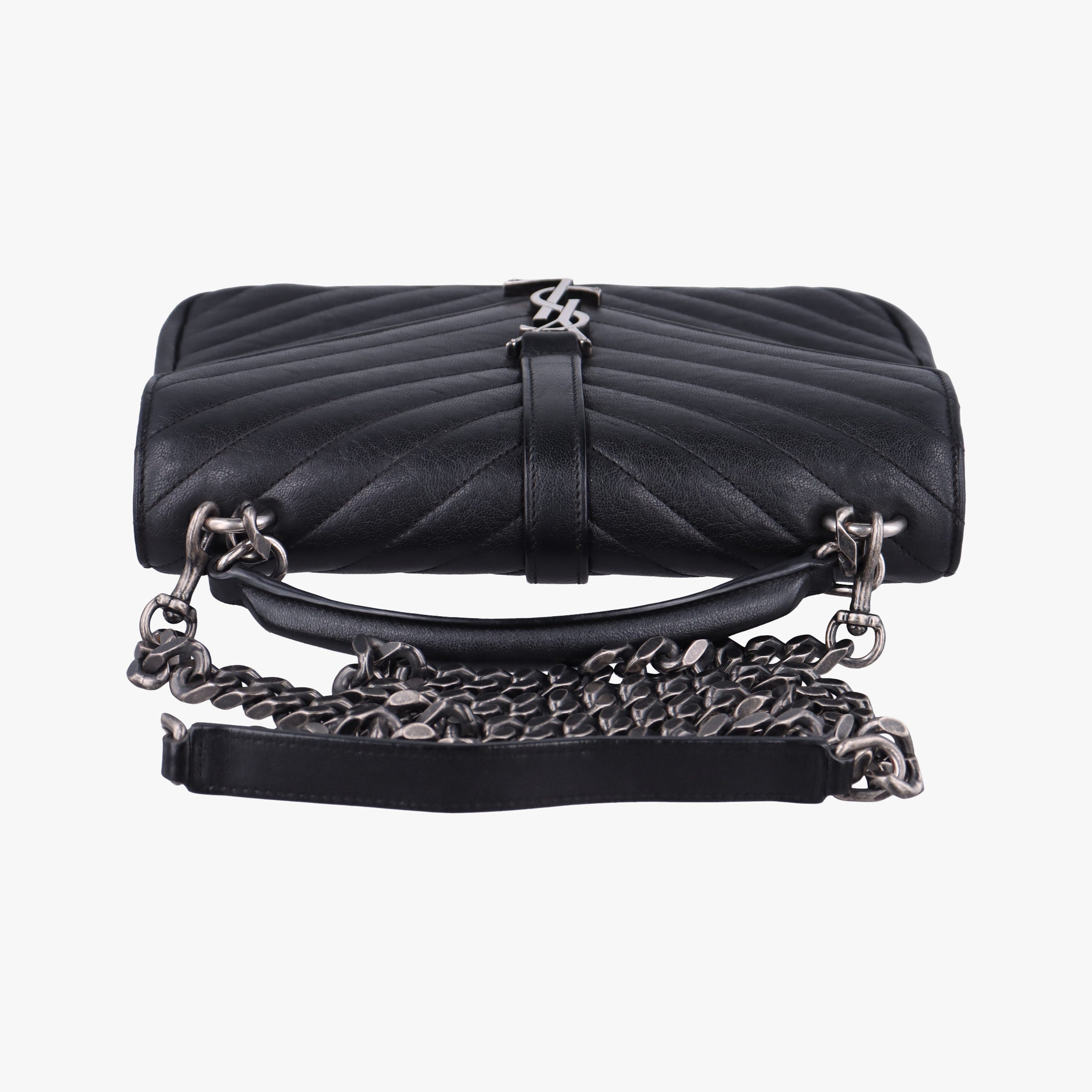 Pre-owned Yves Saint Laurent COLLEGE Black Leather 428056 shoulderbag | stylenewstar