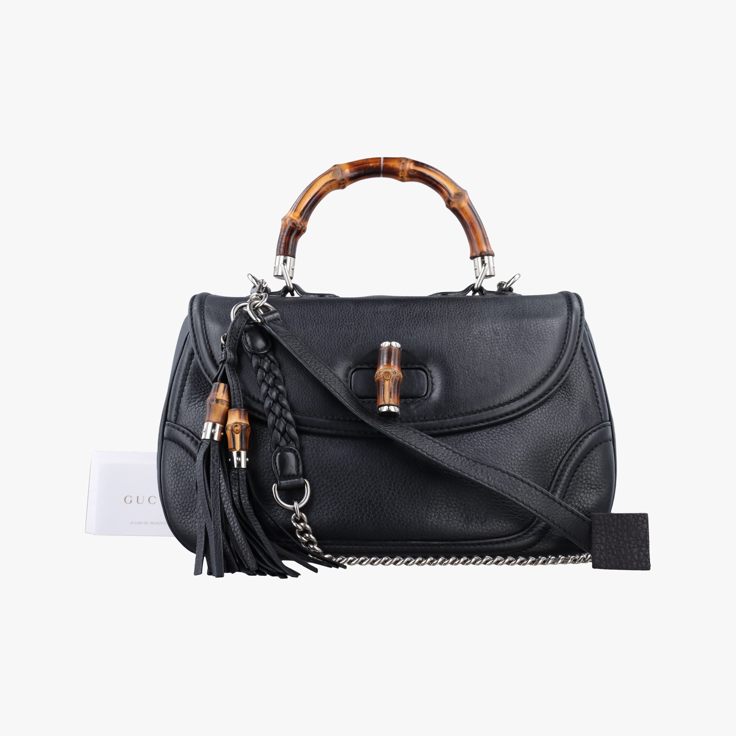 Pre-owned Gucci New Bamboo Black Leather 240241 shoulderbag | stylenewstar