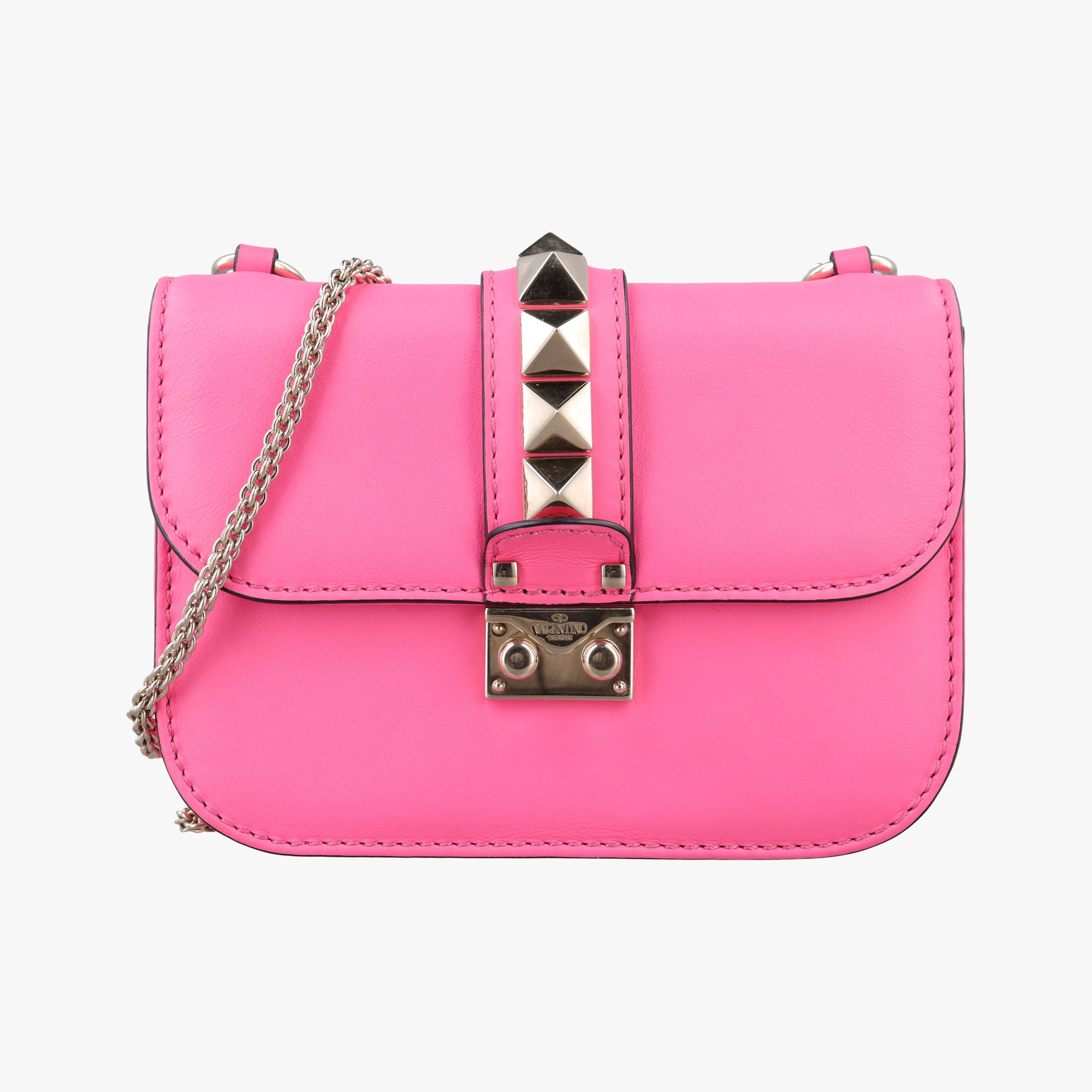 Pre-owned Valentino Rockstud Glam Lock Pink Leather  shoulderbag | stylenewstar