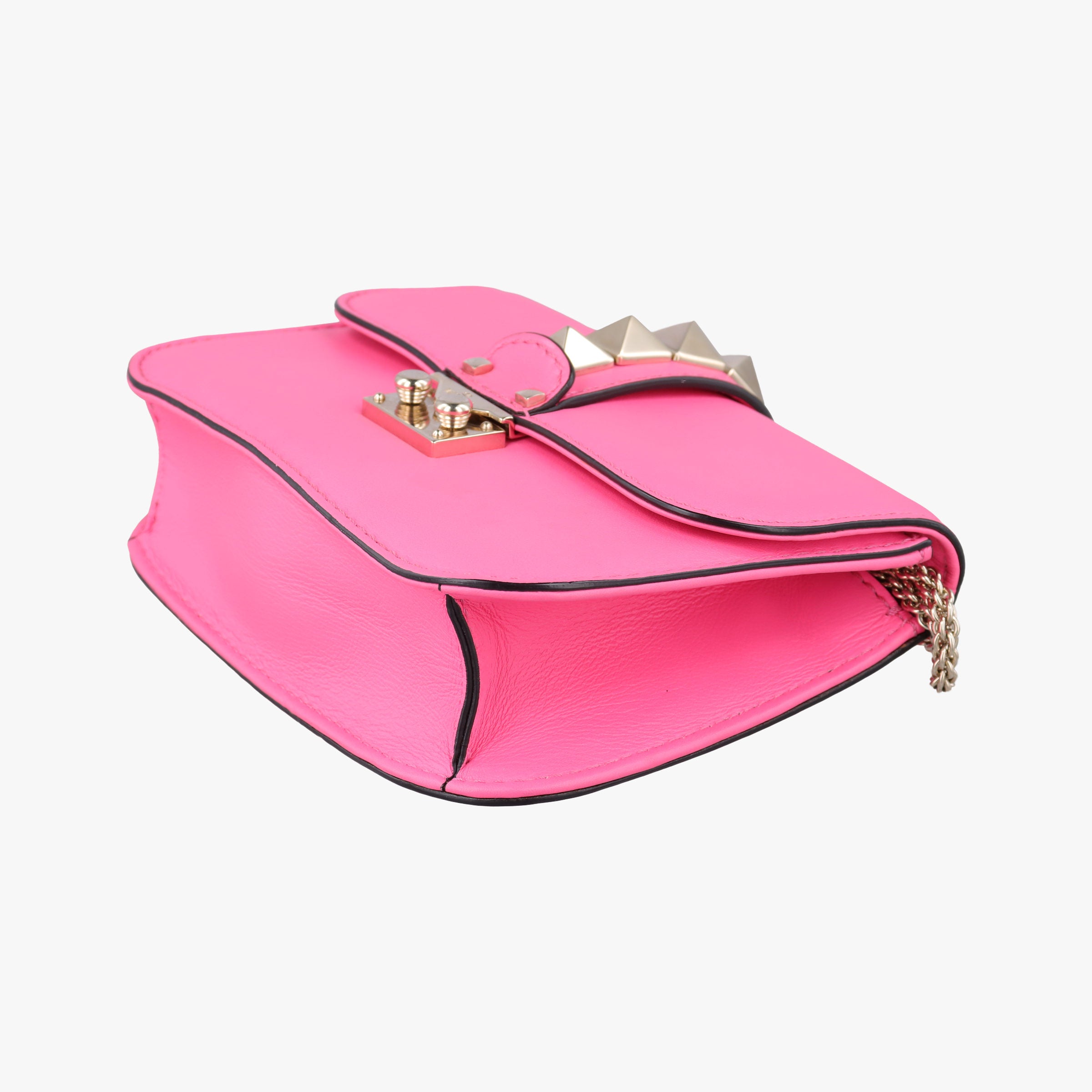 Pre-owned Valentino Rockstud Glam Lock Pink Leather  shoulderbag | stylenewstar