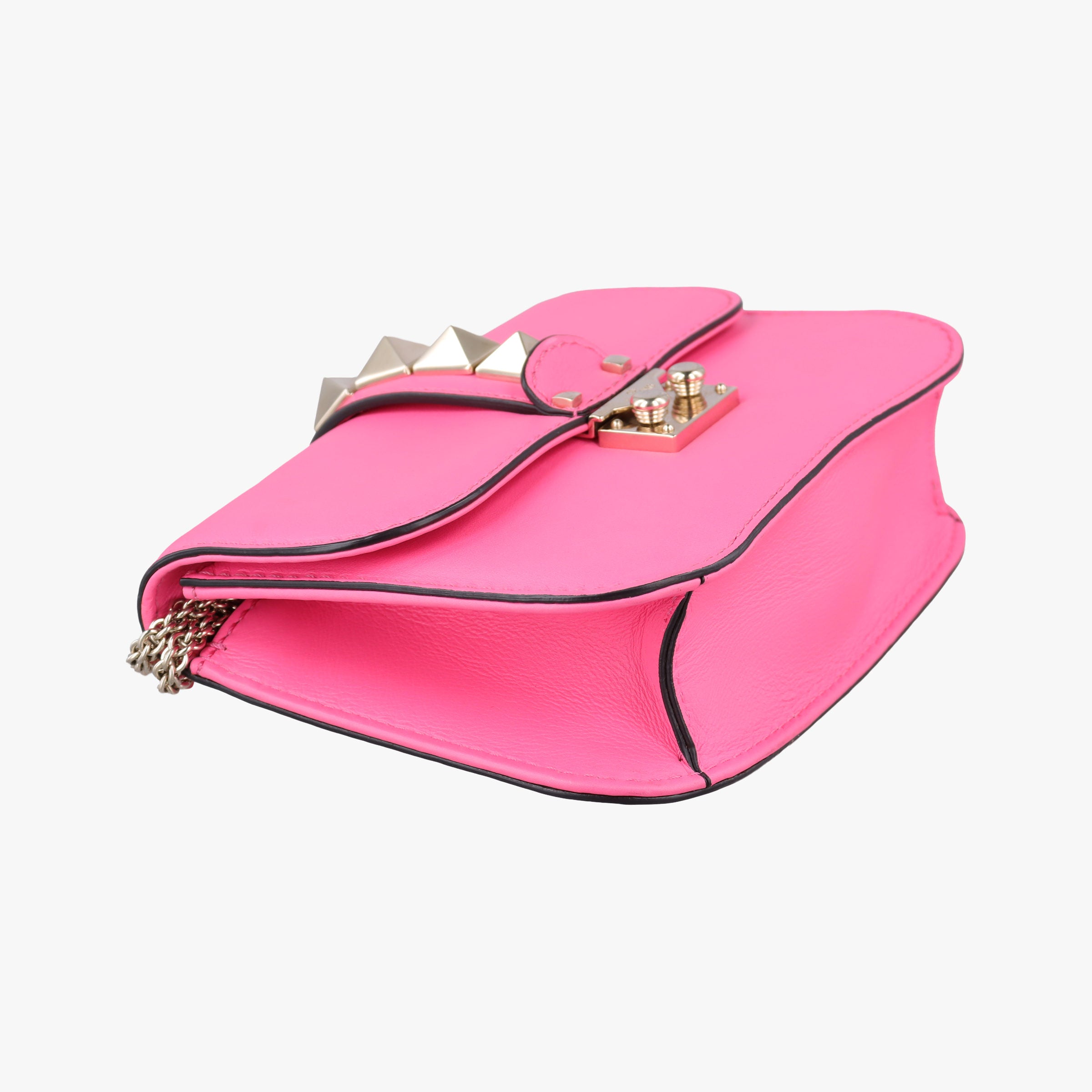 Pre-owned Valentino Rockstud Glam Lock Pink Leather  shoulderbag | stylenewstar