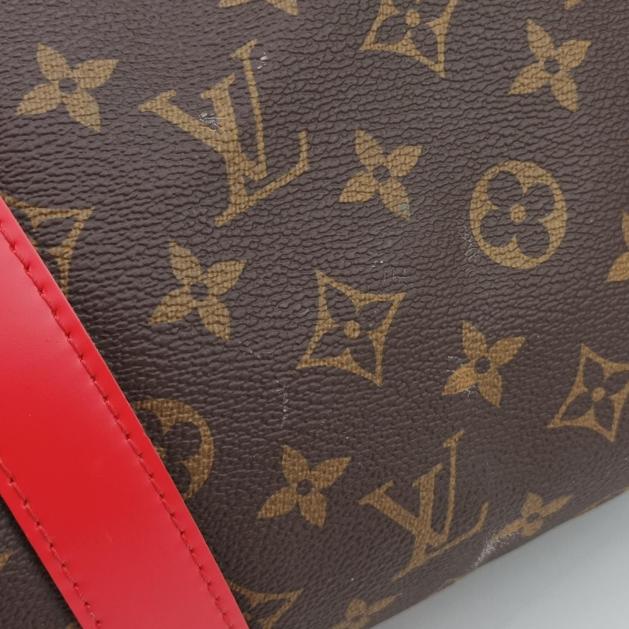 Pre-owned Louis Vuitton Keepall Bandouliere 50 Brown×red Monogram canvas M44740 shoulderbag | stylenewstar