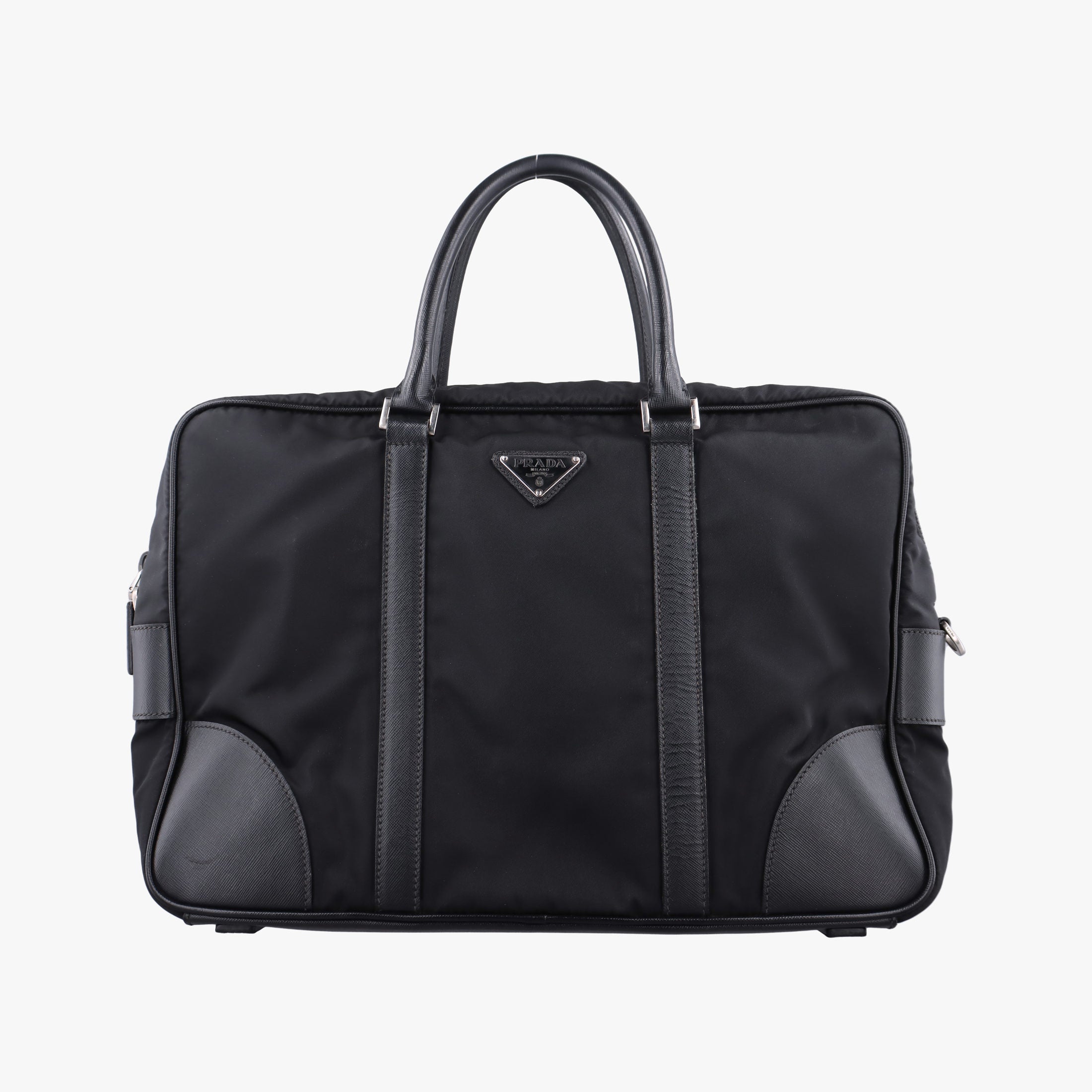 Pre-owned Prada Nylon Briefcase Nero Black Nylon×SAFFIANO Leather VA0983 handbag | stylenewstar