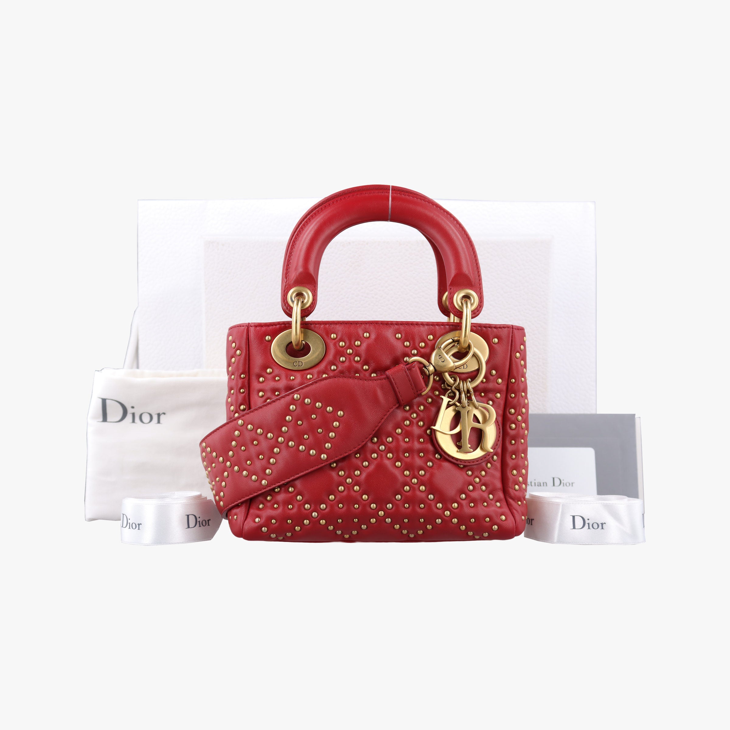 Pre-owned Christian Dior Lady Dior Red lambskin  shoulderbag | stylenewstar