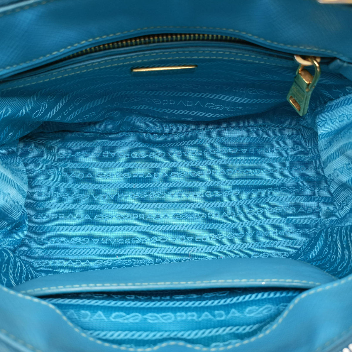 Pre-owned Prada Galleria Blue SAFFIANO Leather BN1801 shoulderbag | stylenewstar