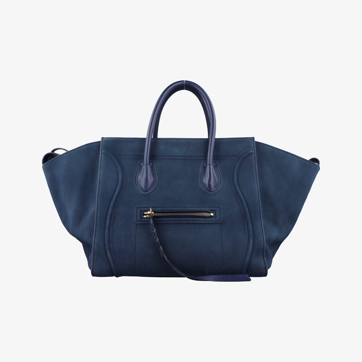 Pre-owned Celine Luggage Square Phantom Blue Suede  shoulderbag | stylenewstar