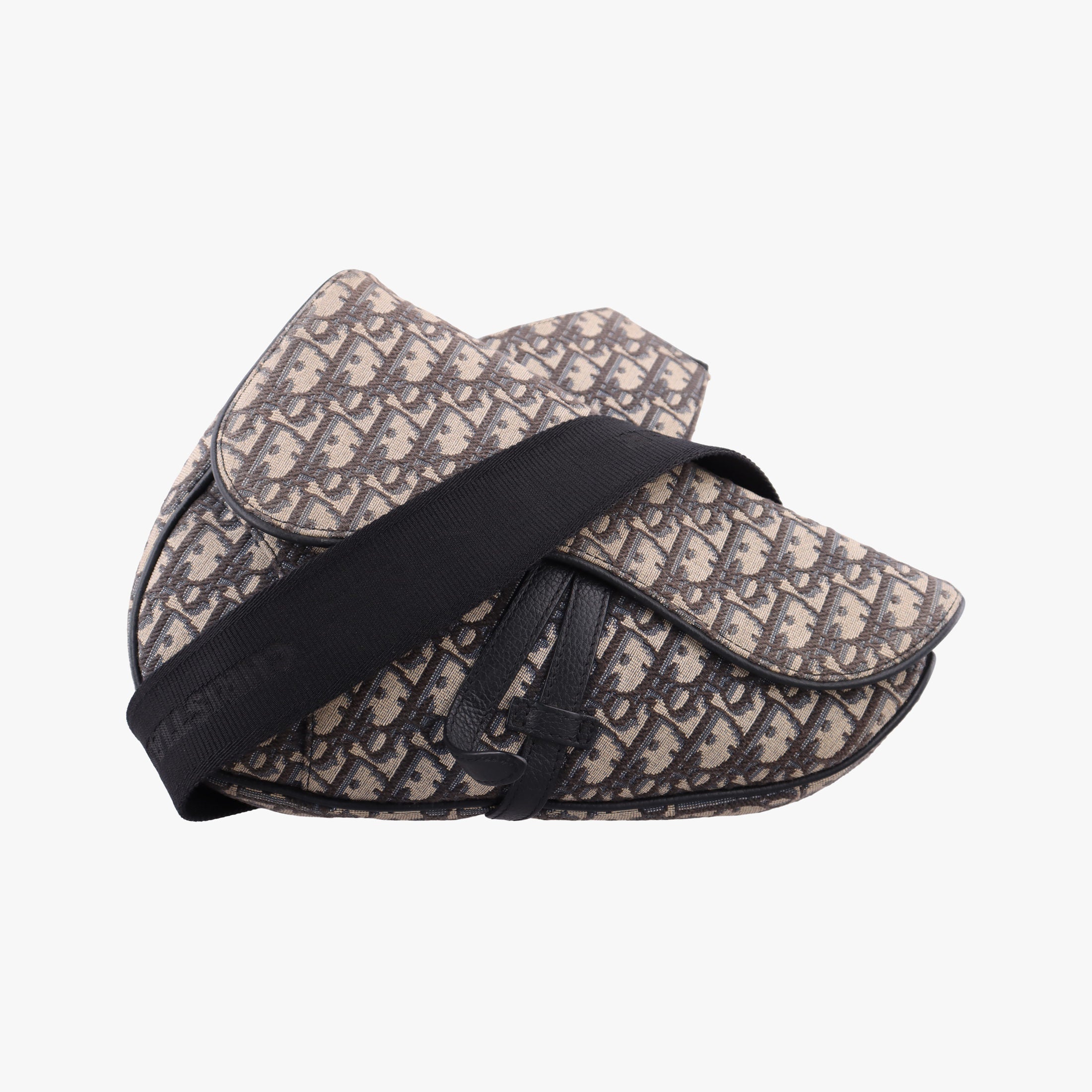 Pre-owned Christian Dior Saddlebags Gray×Navy×Black Jacquard×Leather  bum bag/waist bag | stylenewstar