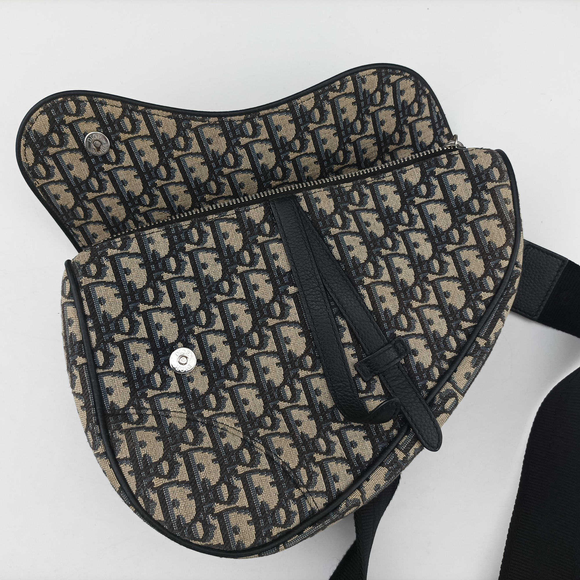 Pre-owned Christian Dior Saddlebags Gray×Navy×Black Jacquard×Leather  bum bag/waist bag | stylenewstar