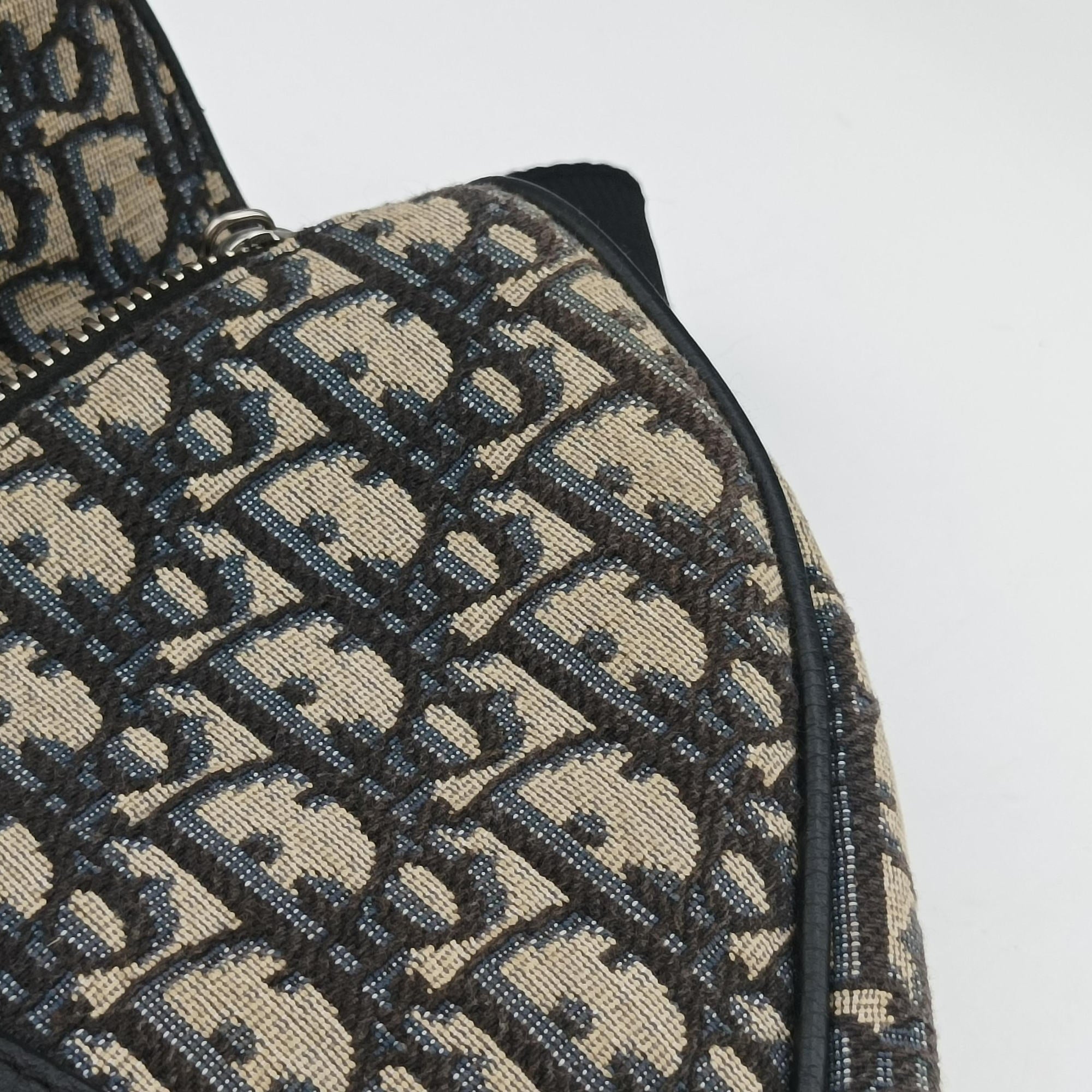 Pre-owned Christian Dior Saddlebags Gray×Navy×Black Jacquard×Leather  bum bag/waist bag | stylenewstar