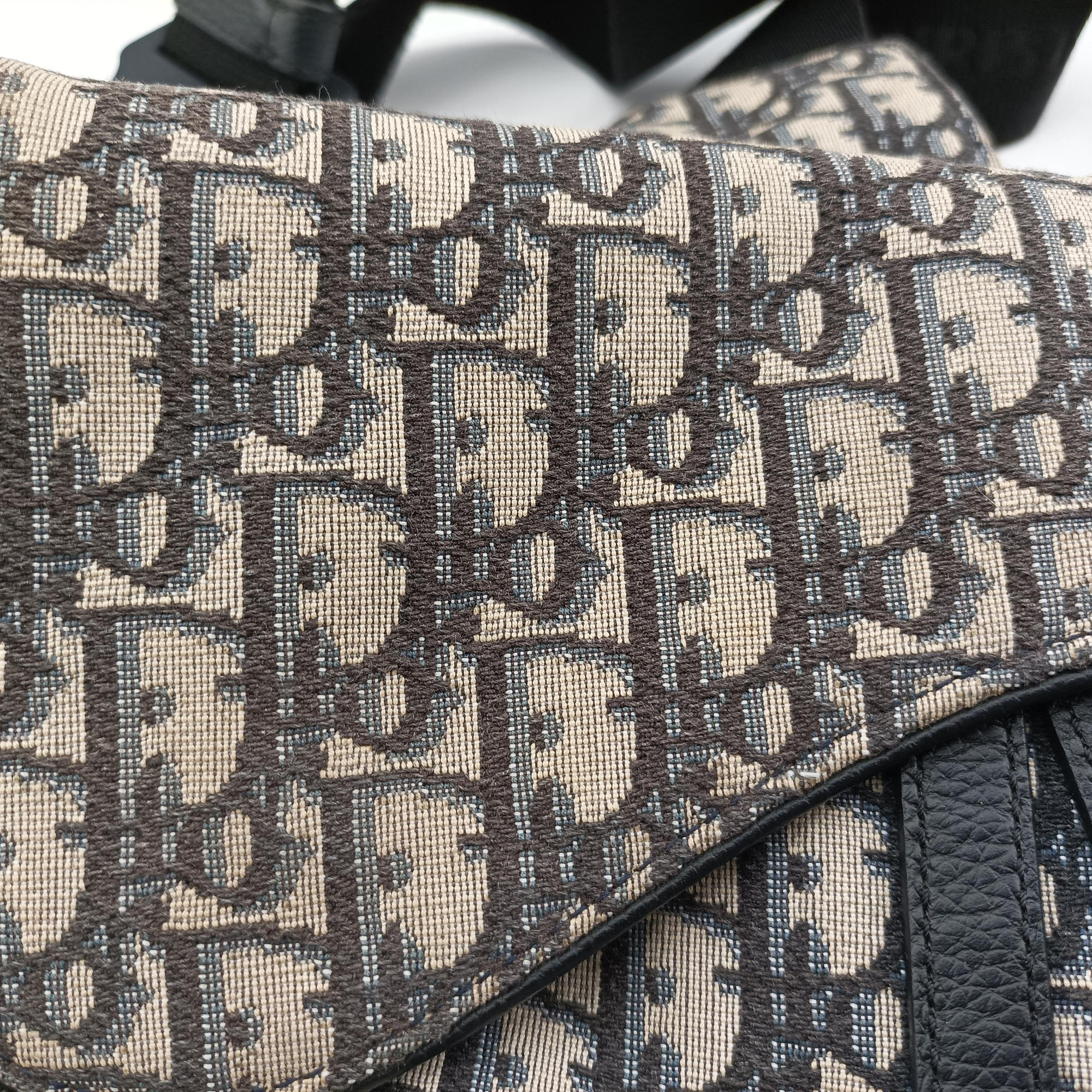 Vintage Christian Dior saddle Navy×Gray Jacquard×Leather  bum bag/waist bag | stylenewstar