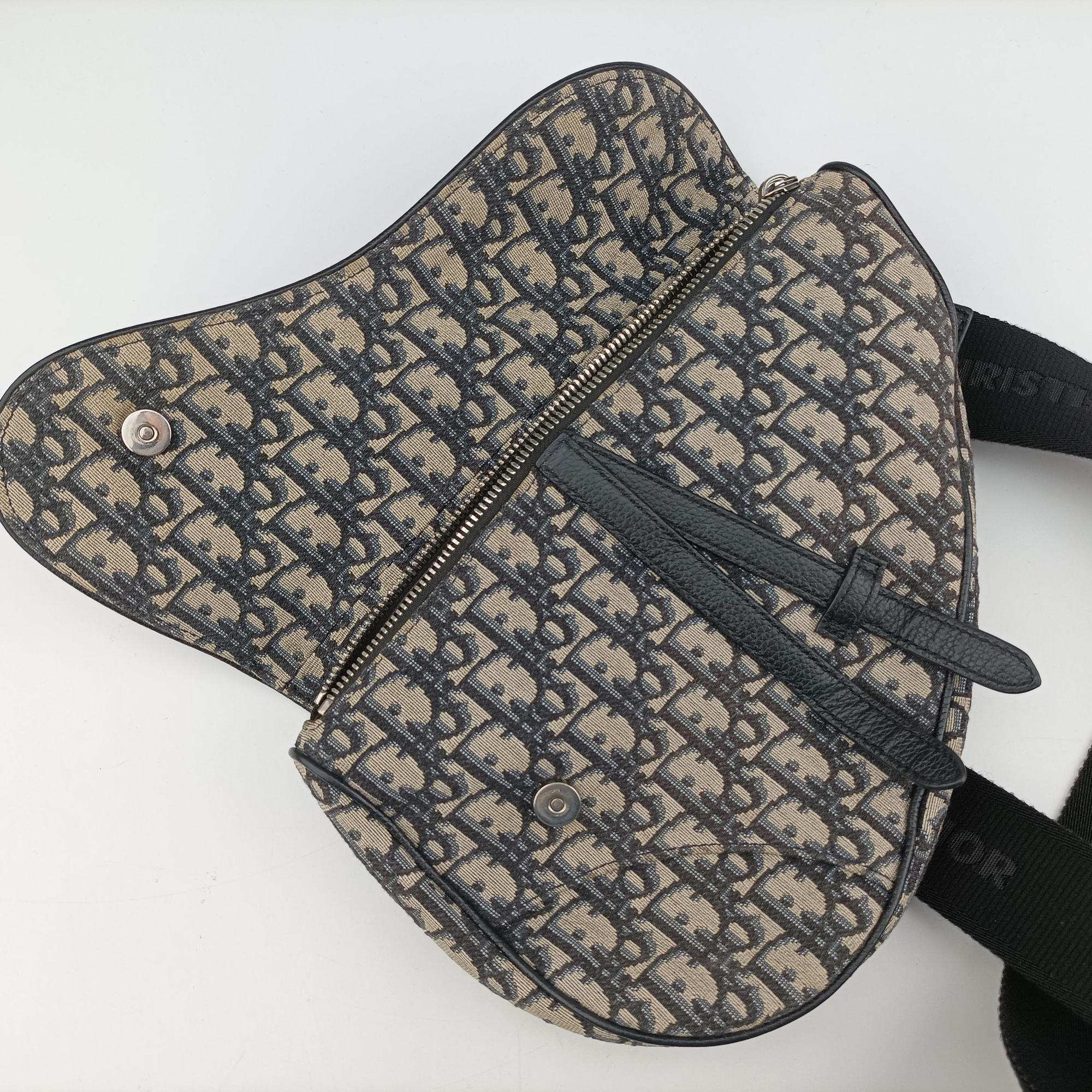 Vintage Christian Dior saddle Navy×Gray Jacquard×Leather  bum bag/waist bag | stylenewstar