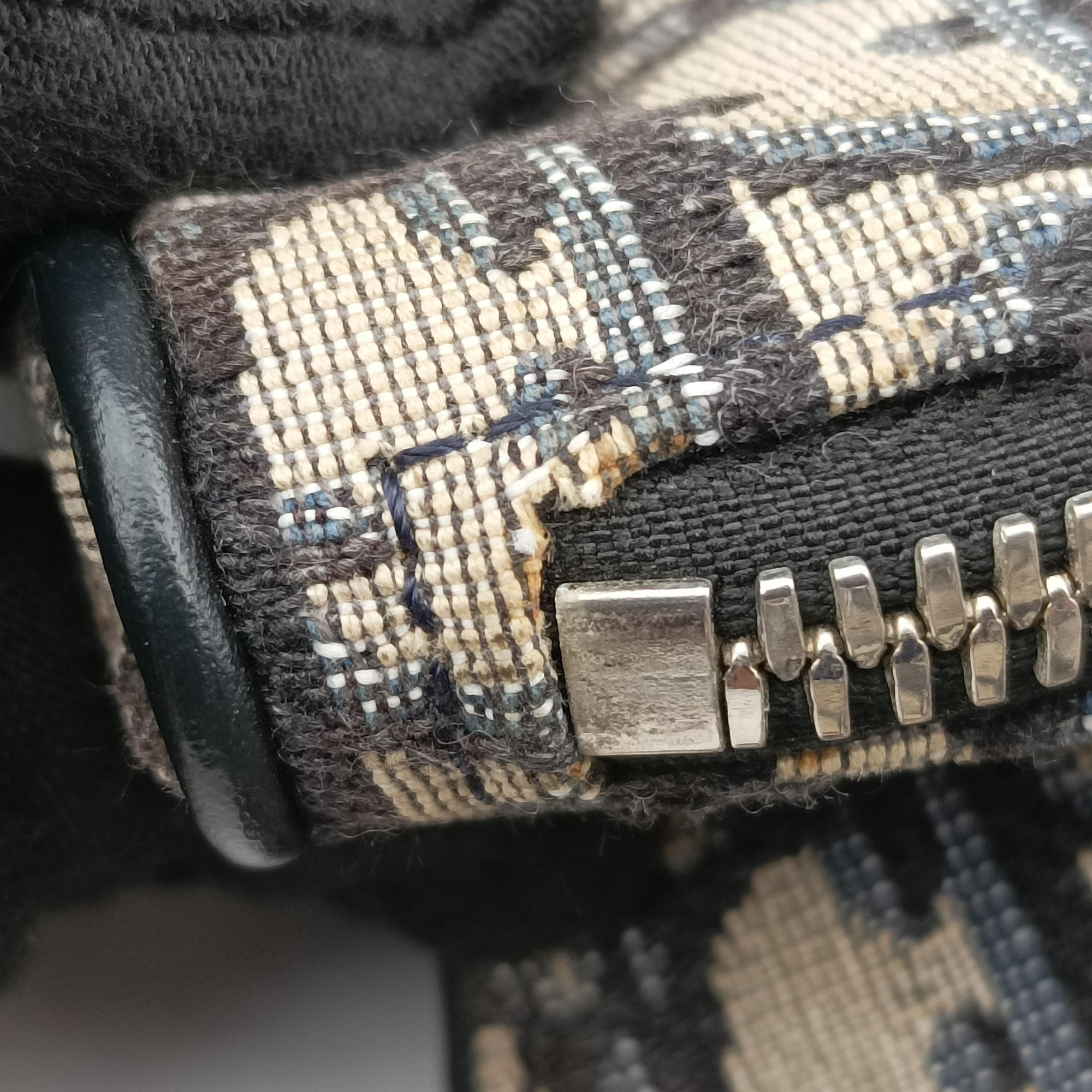 Vintage Christian Dior saddle Navy×Gray Jacquard×Leather  bum bag/waist bag | stylenewstar