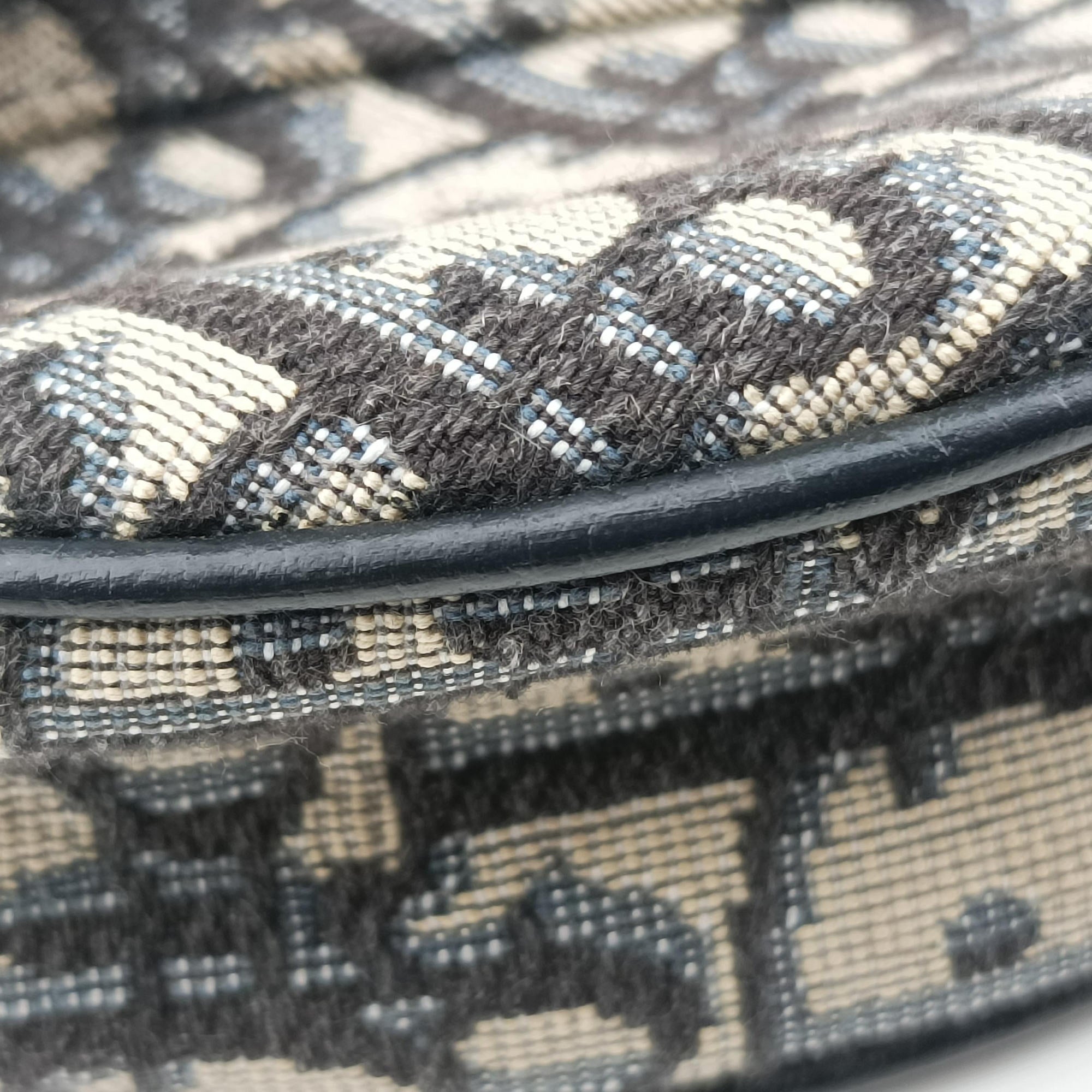 Vintage Christian Dior saddle Navy×Gray Jacquard×Leather  bum bag/waist bag | stylenewstar