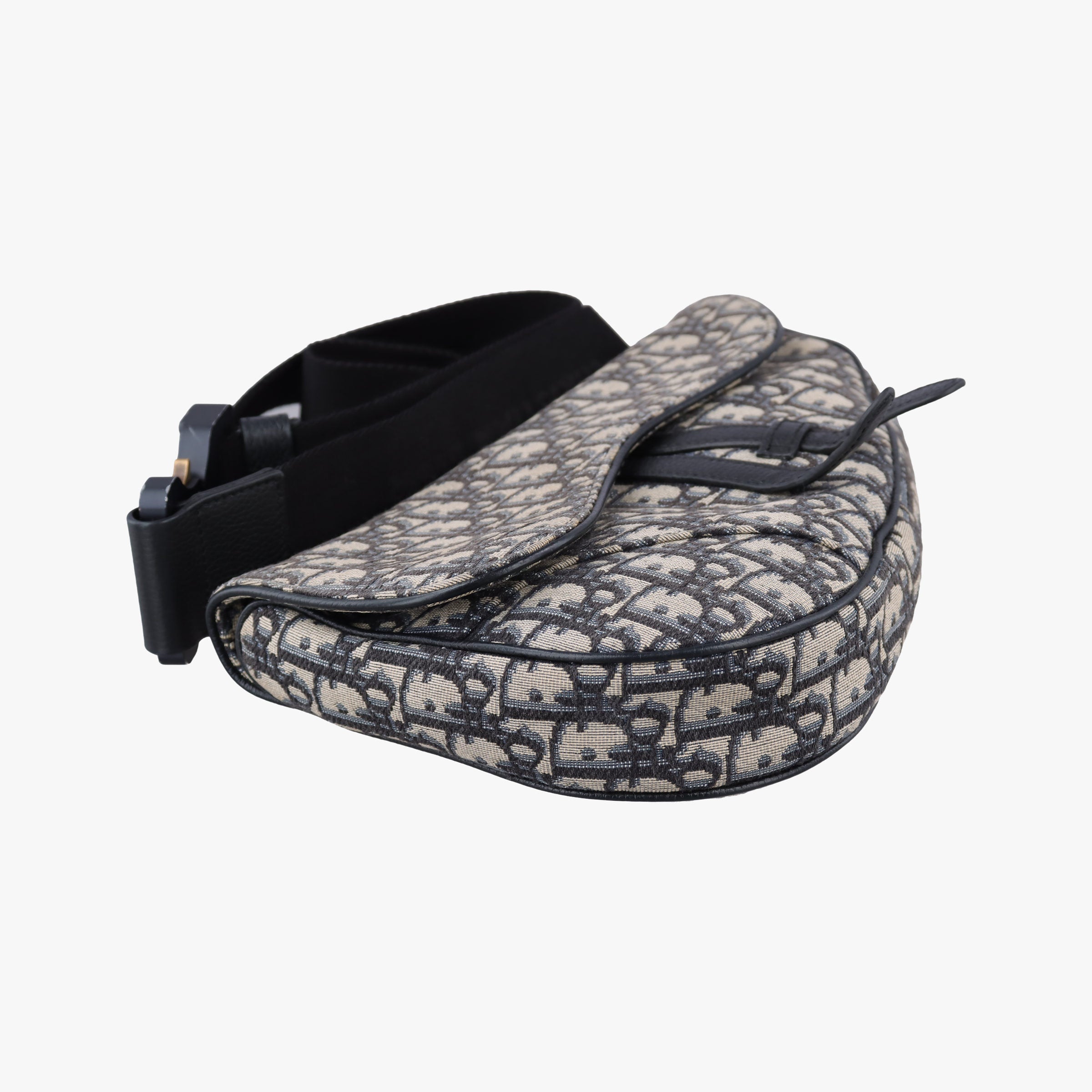Vintage Christian Dior saddle Navy×Gray Jacquard×Leather  bum bag/waist bag | stylenewstar