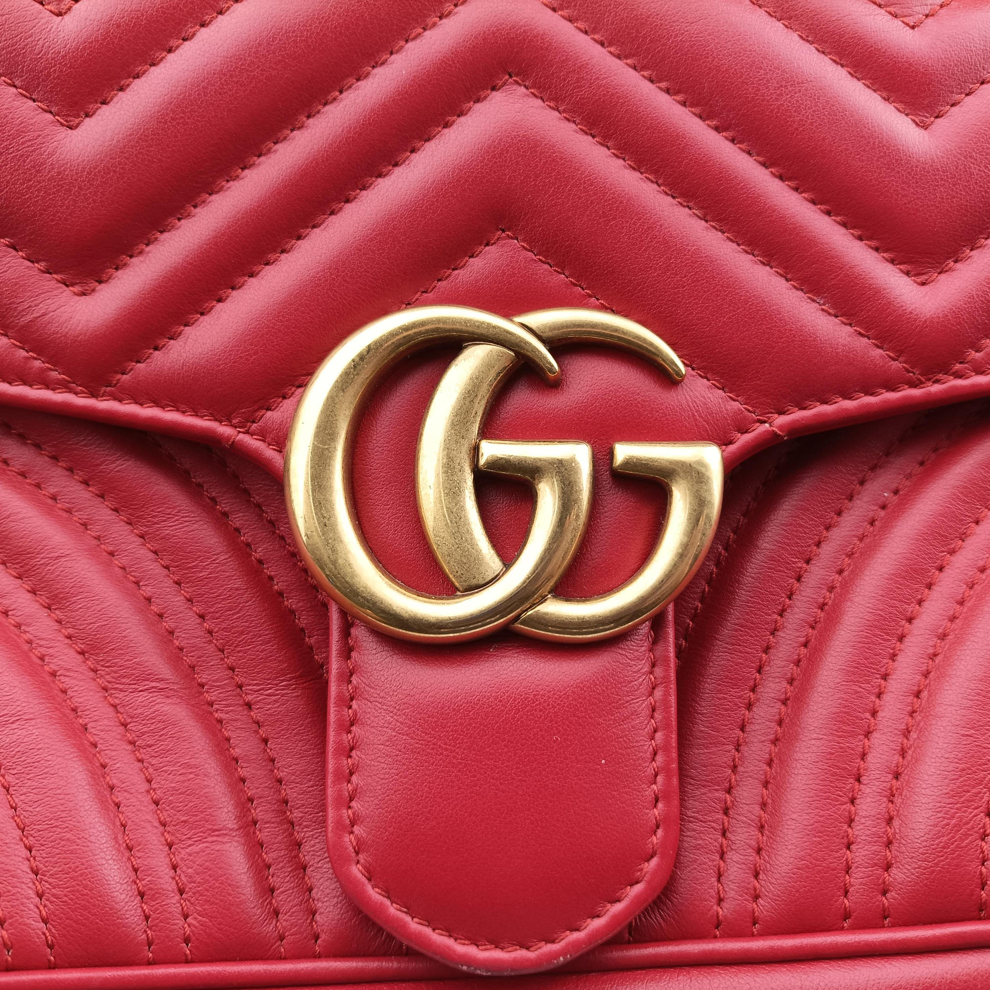 Pre-owned Gucci GG Marmont Red Leather 443497 shoulderbag | stylenewstar