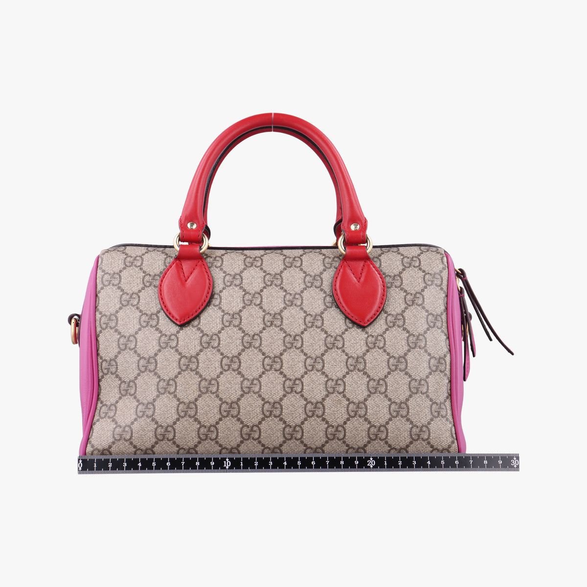 Pre-owned Gucci GG SUPREME beige×red×pink PVC coated canvas×Leather 409529 shoulderbag | stylenewstar