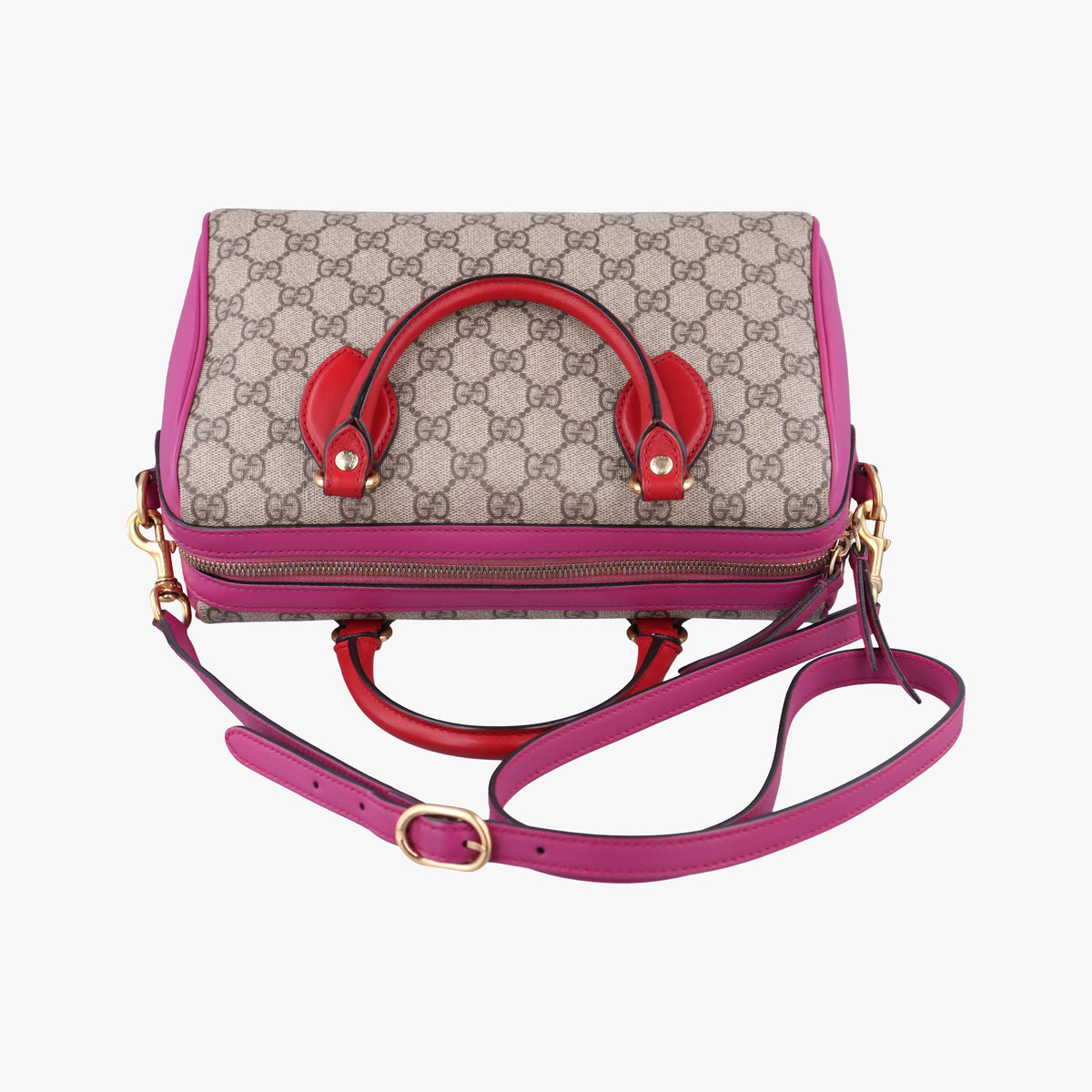 Secondhand Gucci GG SUPREME beige×red×pink PVC coated canvas×Leather 409529 shoulderbag | stylenewstar