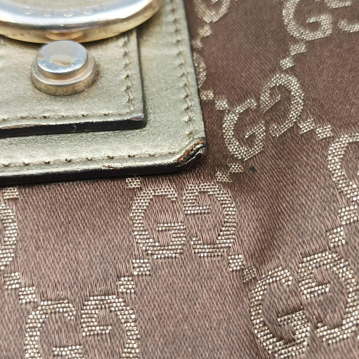 Vintage Gucci Abbey line Brown × Gold Leather×canvas 141472 shoulderbag | stylenewstar
