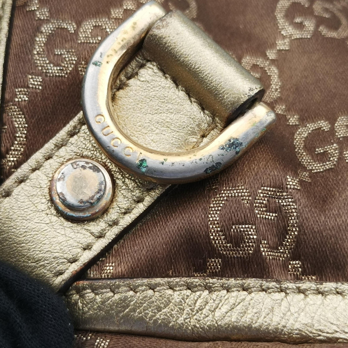 Vintage Gucci Abbey line Brown × Gold Leather×canvas 141472 shoulderbag | stylenewstar