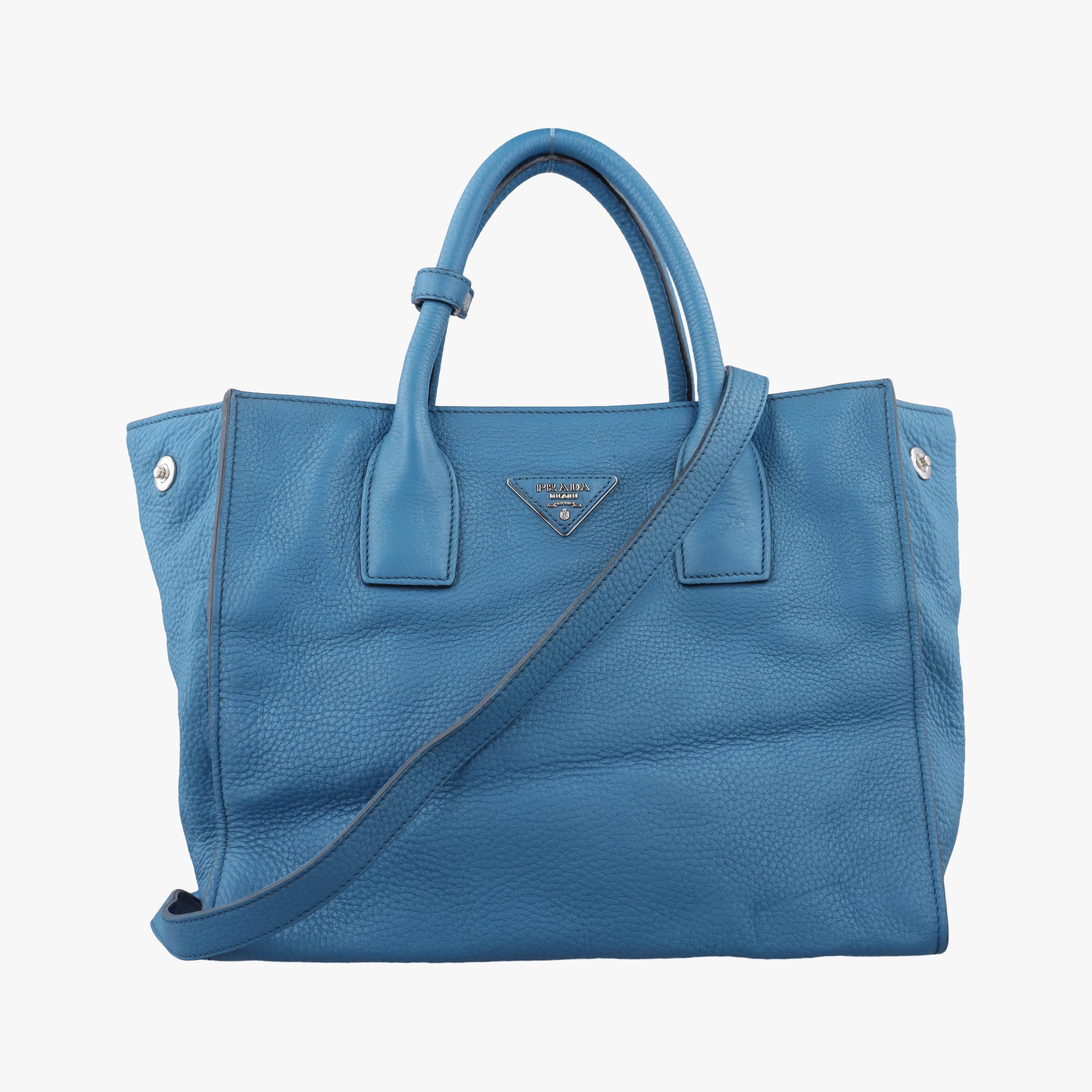Pre-owned Prada Shopping Tote Blue Leather BN1786 shoulderbag | stylenewstar
