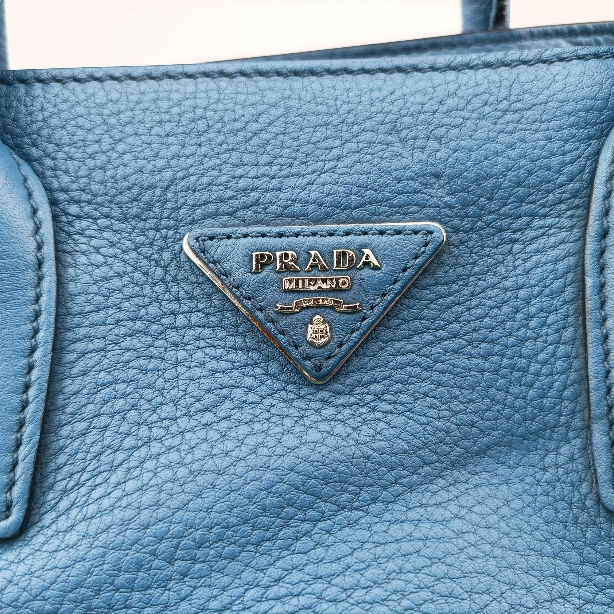 Pre-owned Prada Shopping Tote Blue Leather BN1786 shoulderbag | stylenewstar