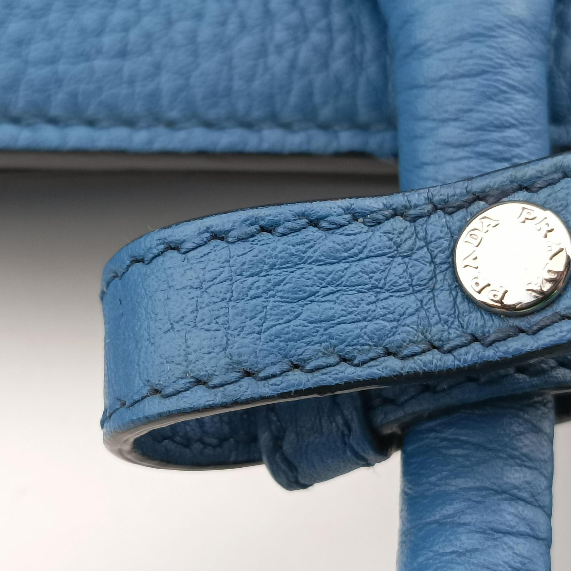 Pre-owned Prada Shopping Tote Blue Leather BN1786 shoulderbag | stylenewstar