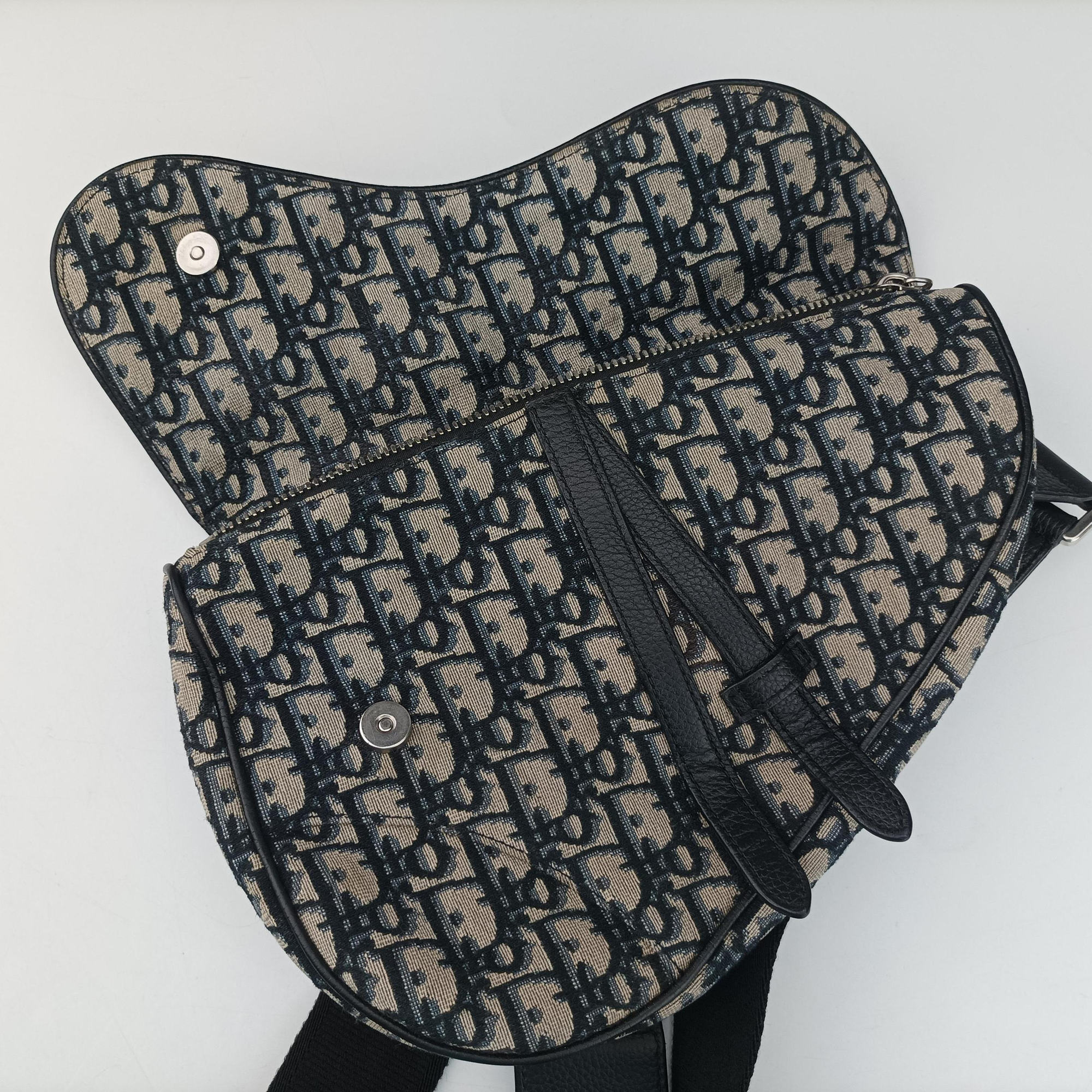 Pre-owned Christian Dior Saddlebags Gray×Navy×Black Jacquard×Leather  bum bag/waist bag | stylenewstar