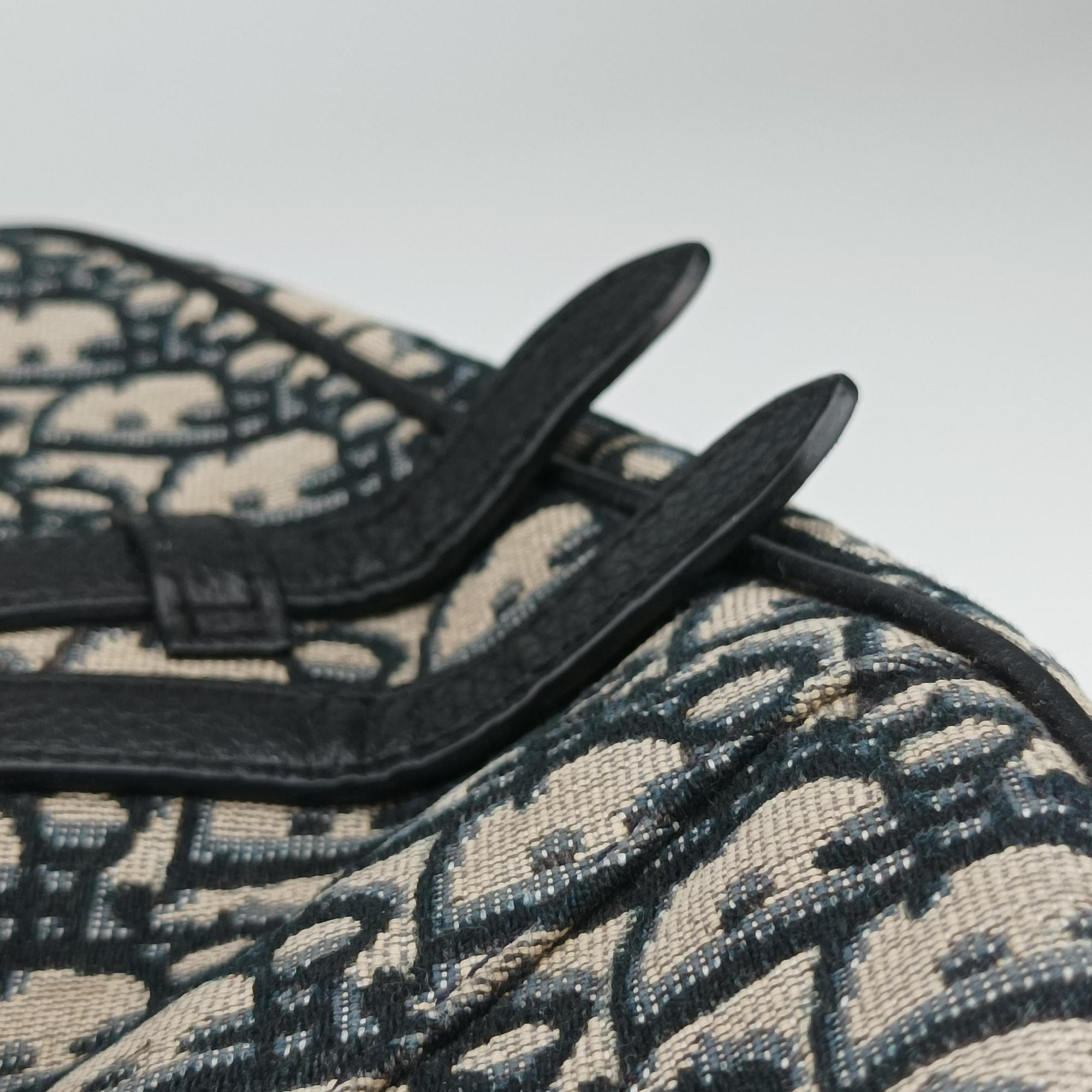 Pre-owned Christian Dior Saddlebags Gray×Navy×Black Jacquard×Leather  bum bag/waist bag | stylenewstar