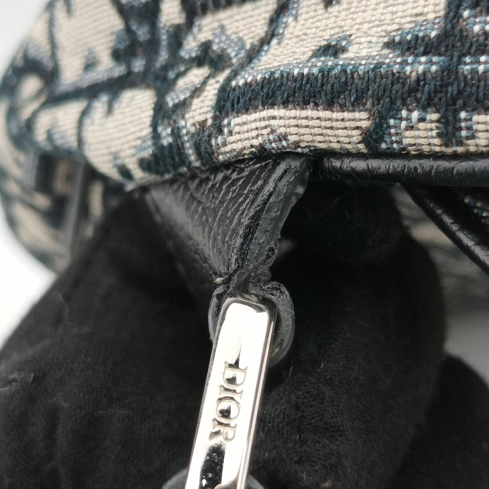 Pre-owned Christian Dior Saddlebags Gray×Navy×Black Jacquard×Leather  bum bag/waist bag | stylenewstar