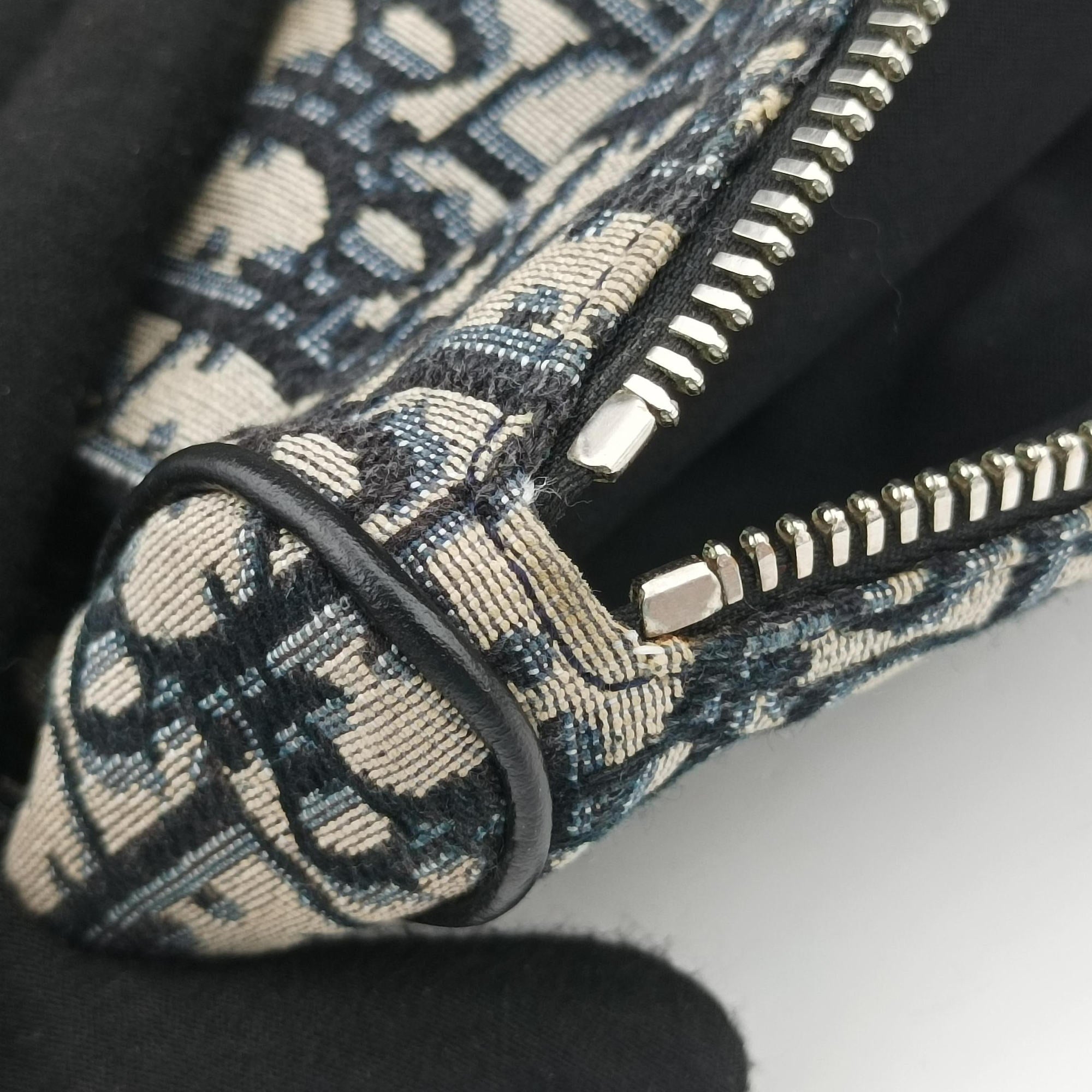 Pre-owned Christian Dior Saddlebags Gray×Navy×Black Jacquard×Leather  bum bag/waist bag | stylenewstar