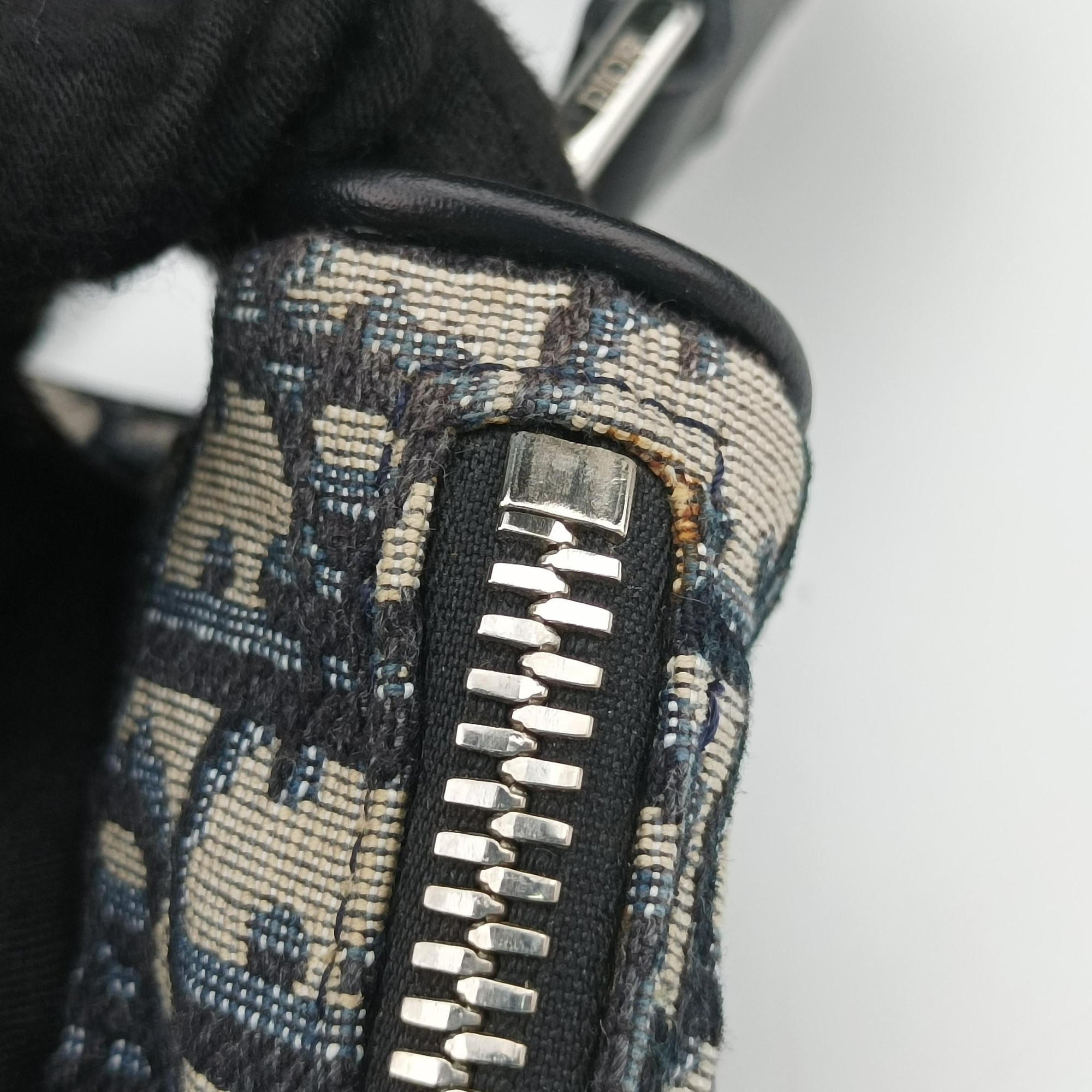 Pre-owned Christian Dior Saddlebags Gray×Navy×Black Jacquard×Leather  bum bag/waist bag | stylenewstar