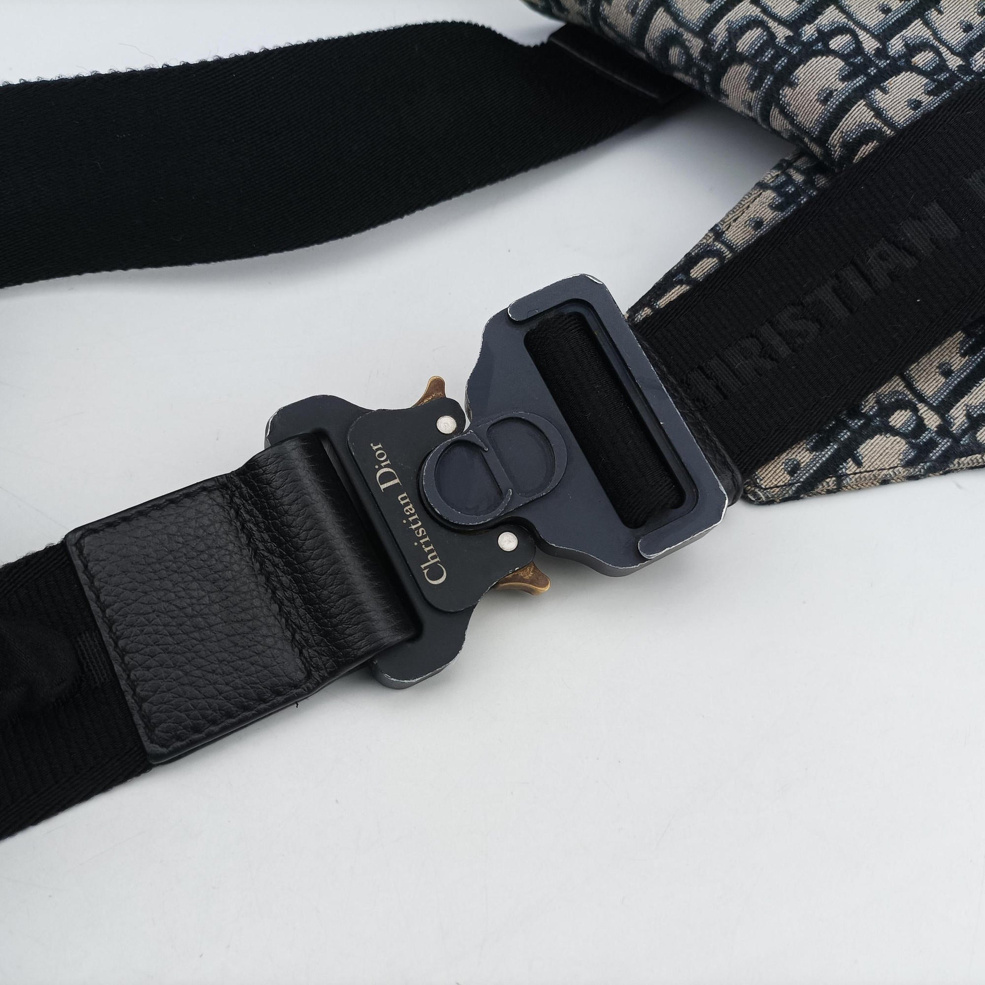 Pre-owned Christian Dior Saddlebags Gray×Navy×Black Jacquard×Leather  bum bag/waist bag | stylenewstar
