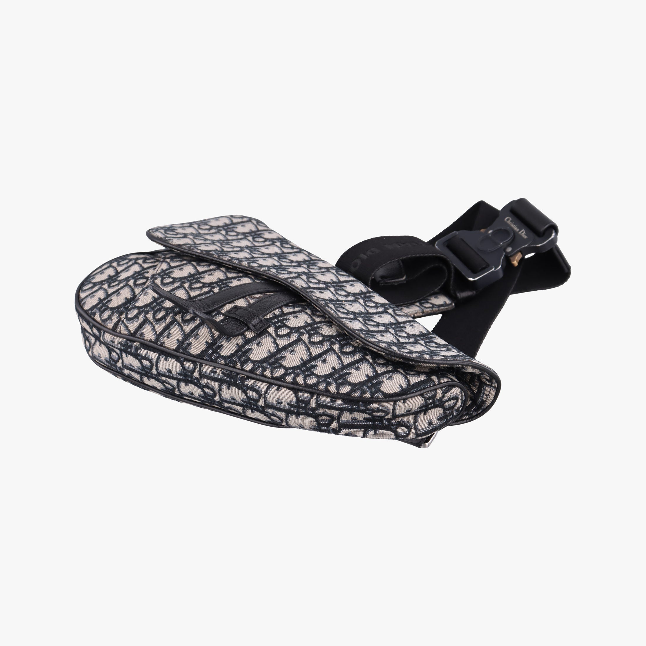 Pre-owned Christian Dior Saddlebags Gray×Navy×Black Jacquard×Leather  bum bag/waist bag | stylenewstar