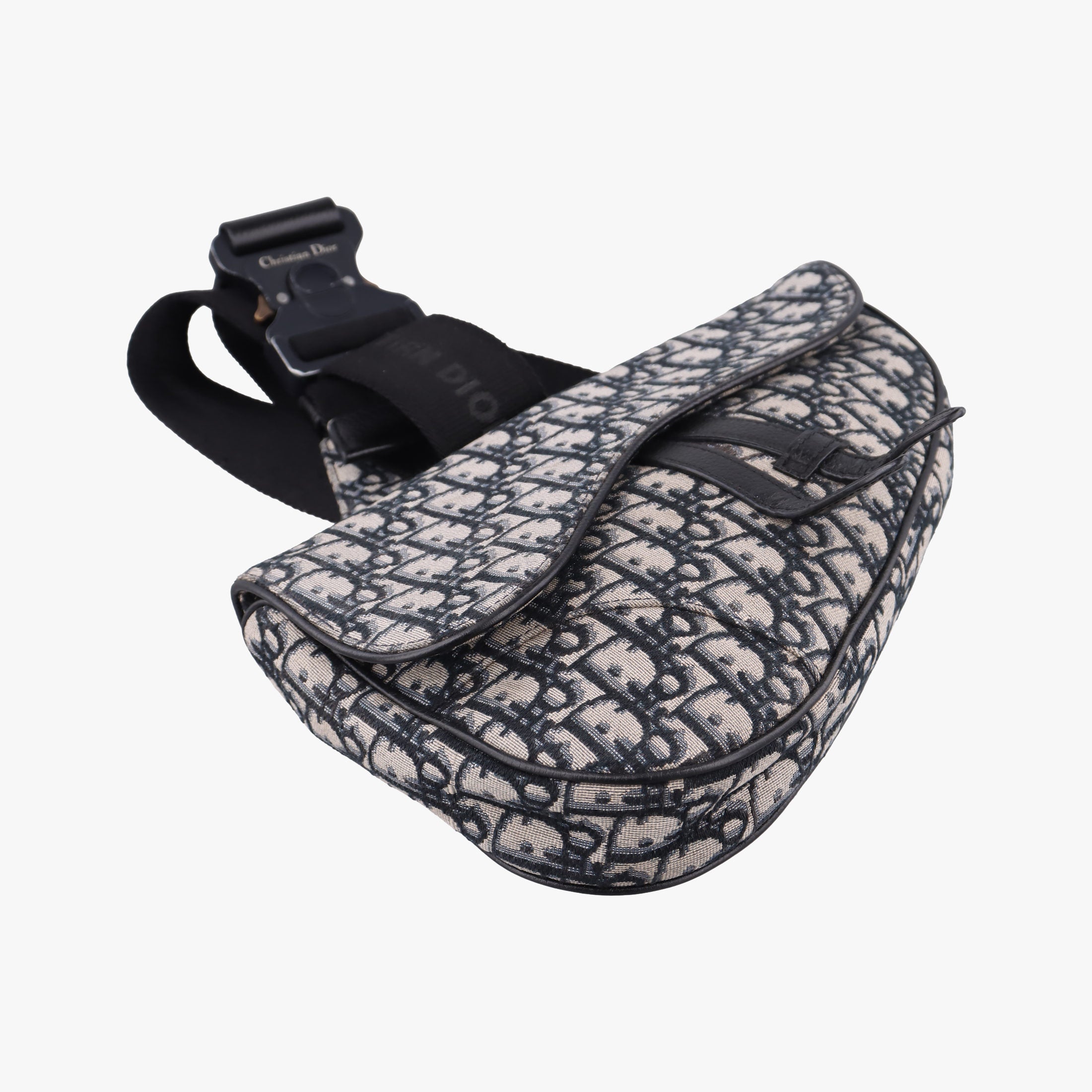 Pre-owned Christian Dior Saddlebags Gray×Navy×Black Jacquard×Leather  bum bag/waist bag | stylenewstar