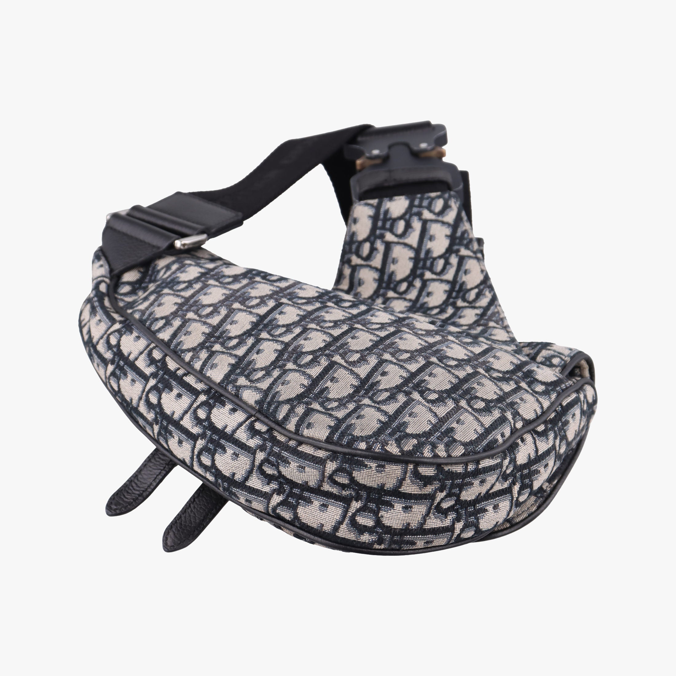 Pre-owned Christian Dior Saddlebags Gray×Navy×Black Jacquard×Leather  bum bag/waist bag | stylenewstar