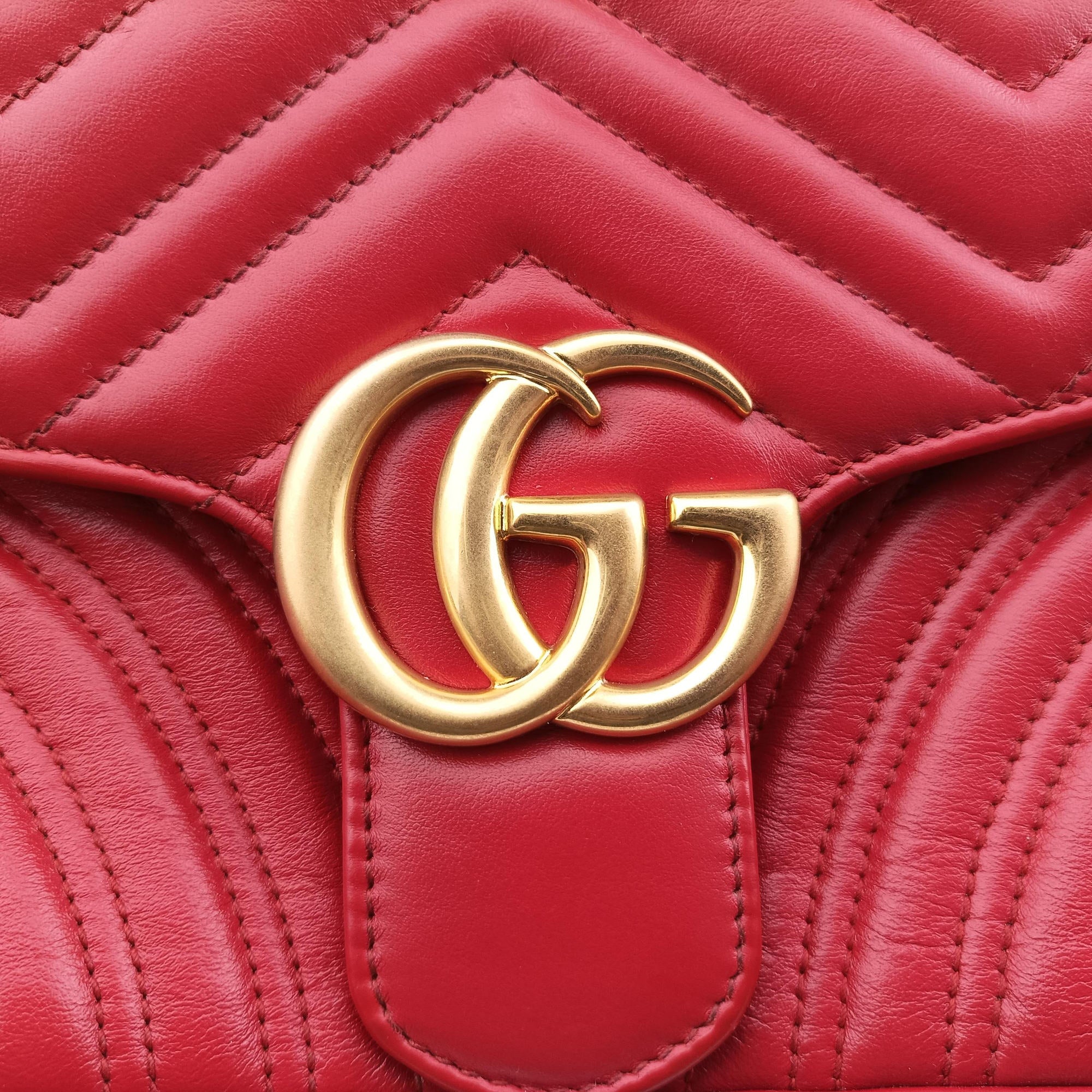 Pre-owned Gucci GG Marmont Red Leather 443497 shoulderbag | stylenewstar