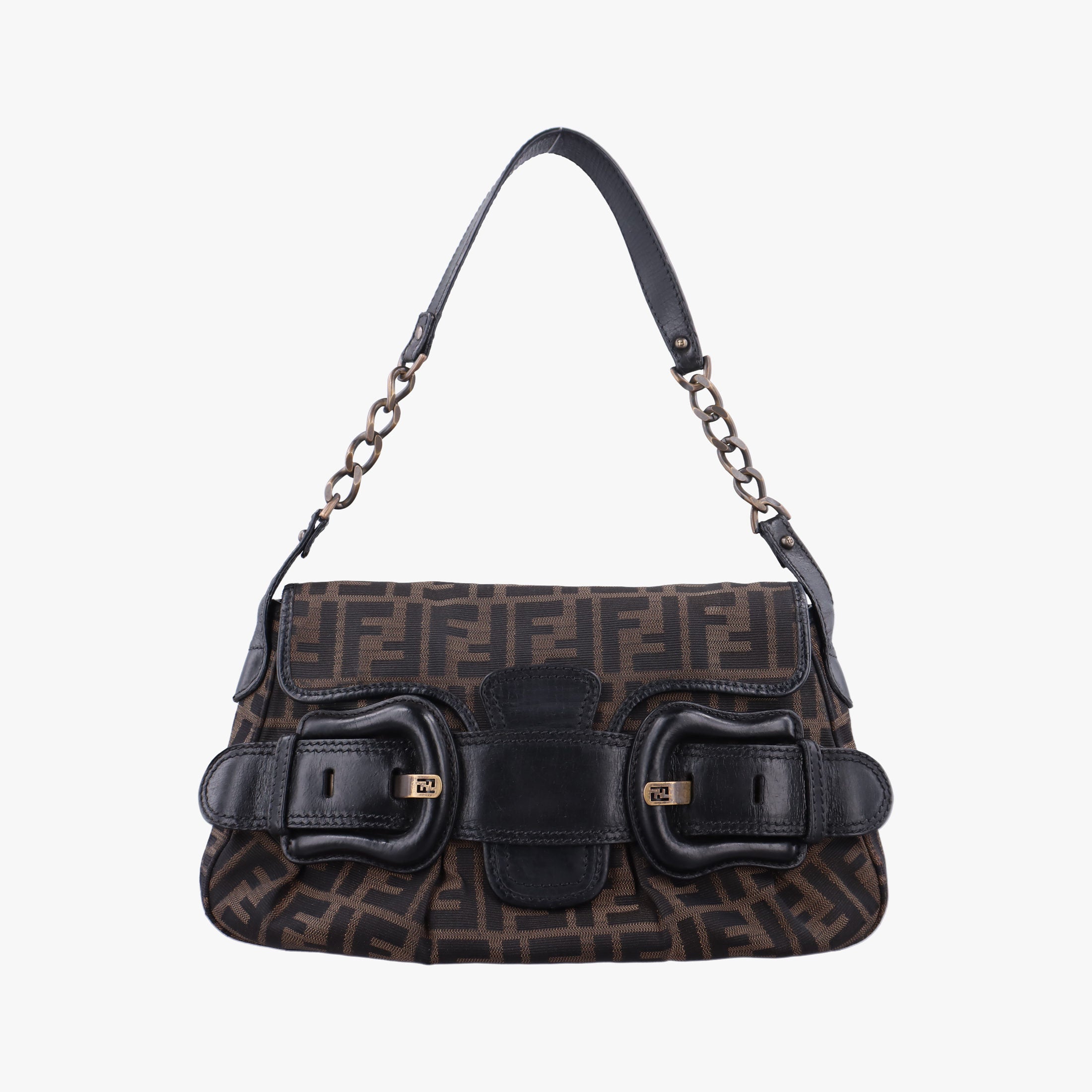 Pre-owned Fendi B bag zucca Brown×Black Canvas×Leather 8BR551 shoulderbag | stylenewstar