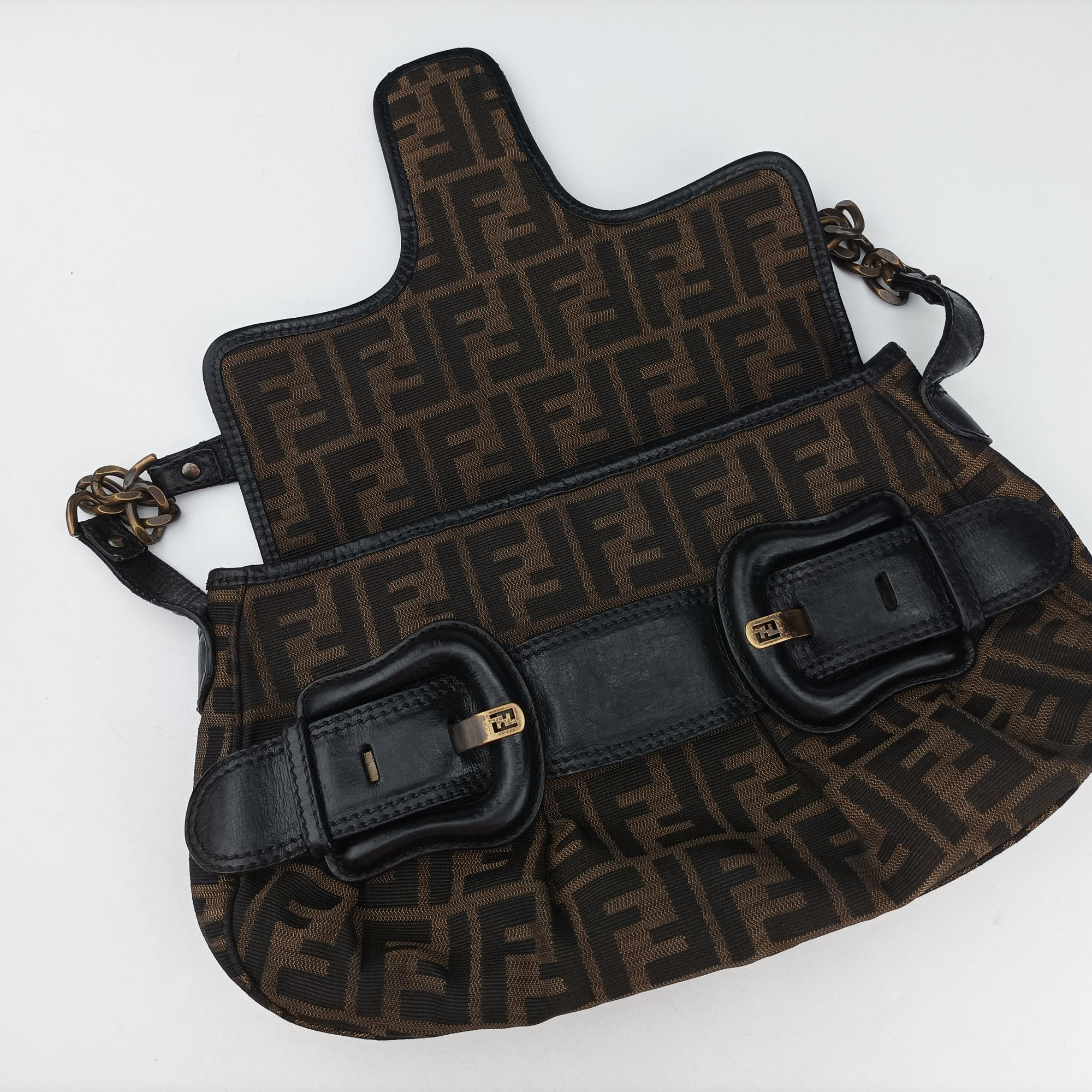 Pre-owned Fendi B bag zucca Brown×Black Canvas×Leather 8BR551 shoulderbag | stylenewstar