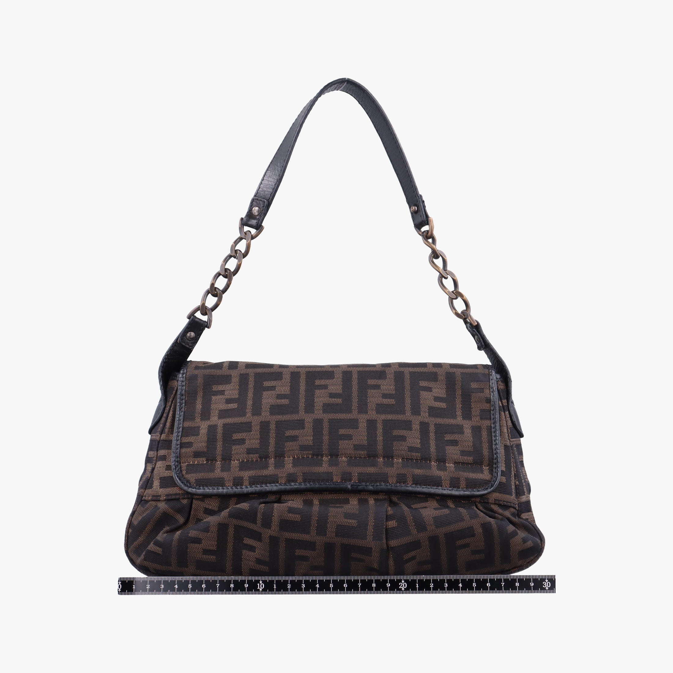 Pre-owned Fendi B bag zucca Brown×Black Canvas×Leather 8BR551 shoulderbag | stylenewstar