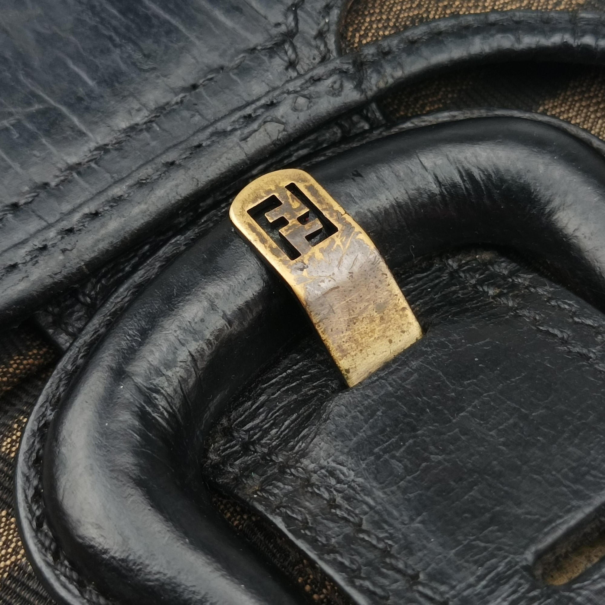 Pre-owned Fendi B bag zucca Brown×Black Canvas×Leather 8BR551 shoulderbag | stylenewstar