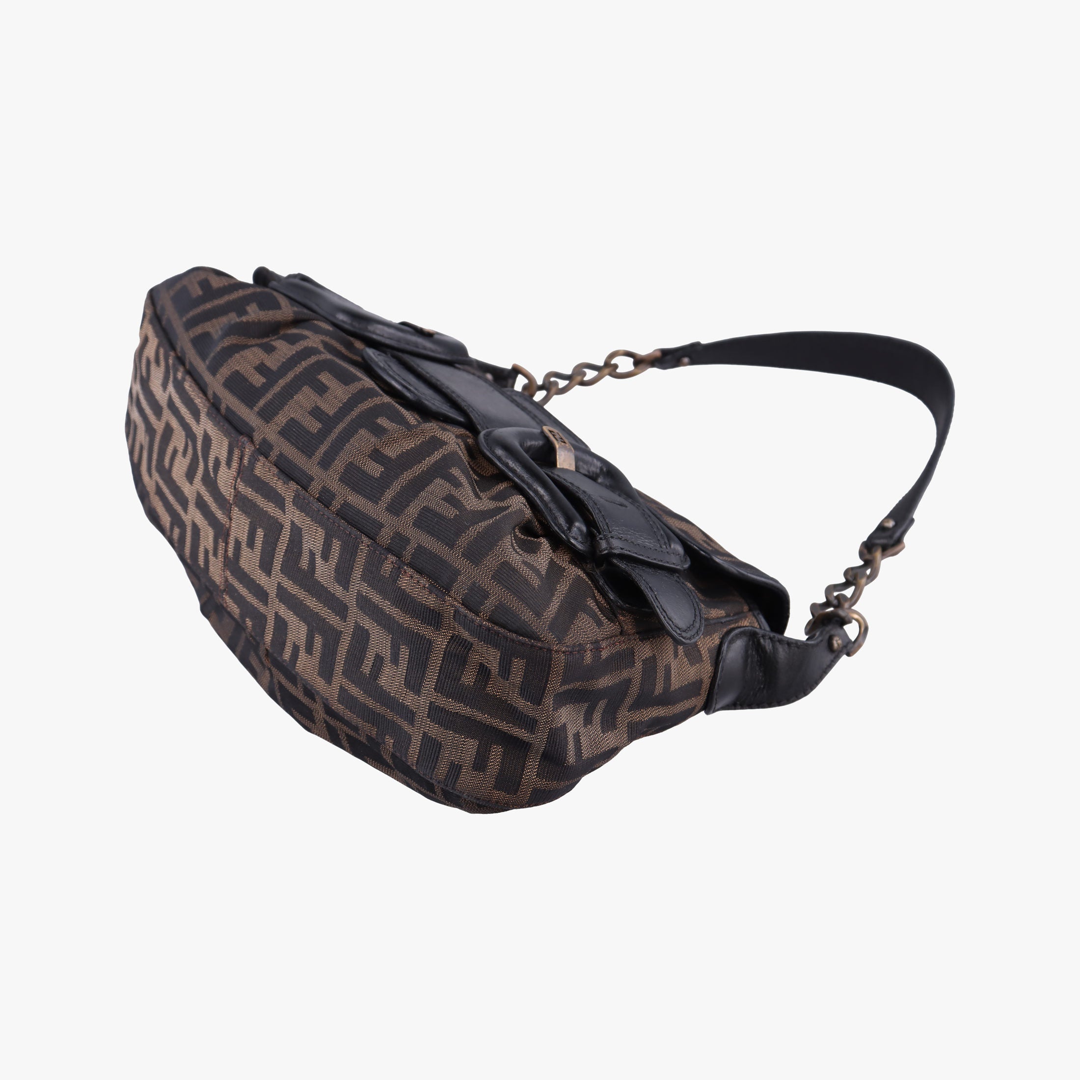 Pre-owned Fendi B bag zucca Brown×Black Canvas×Leather 8BR551 shoulderbag | stylenewstar