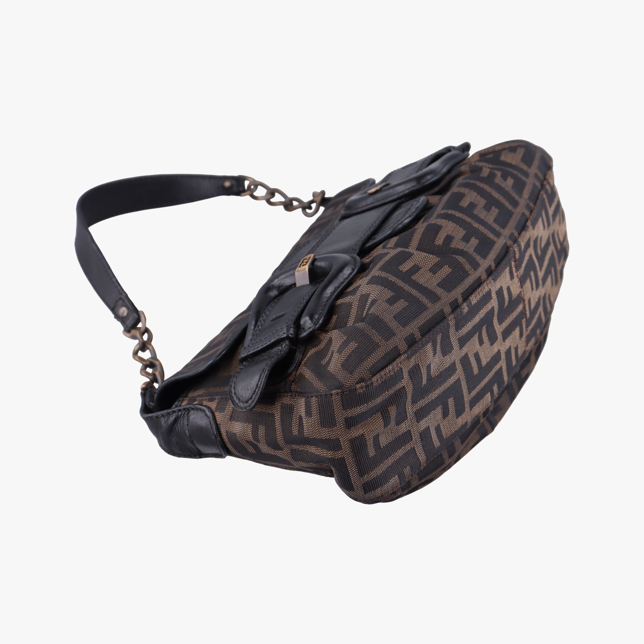 Pre-owned Fendi B bag zucca Brown×Black Canvas×Leather 8BR551 shoulderbag | stylenewstar