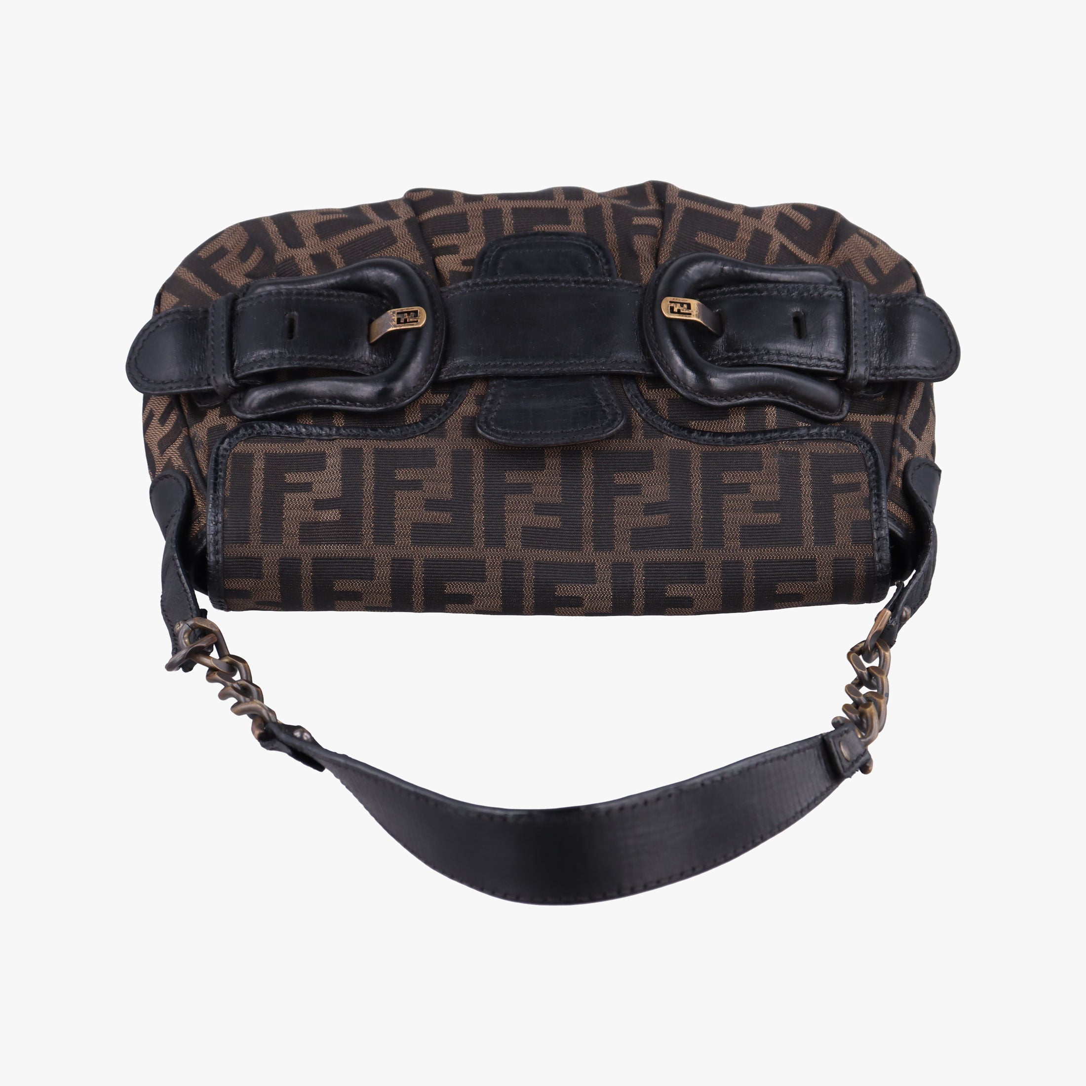 Pre-owned Fendi B bag zucca Brown×Black Canvas×Leather 8BR551 shoulderbag | stylenewstar