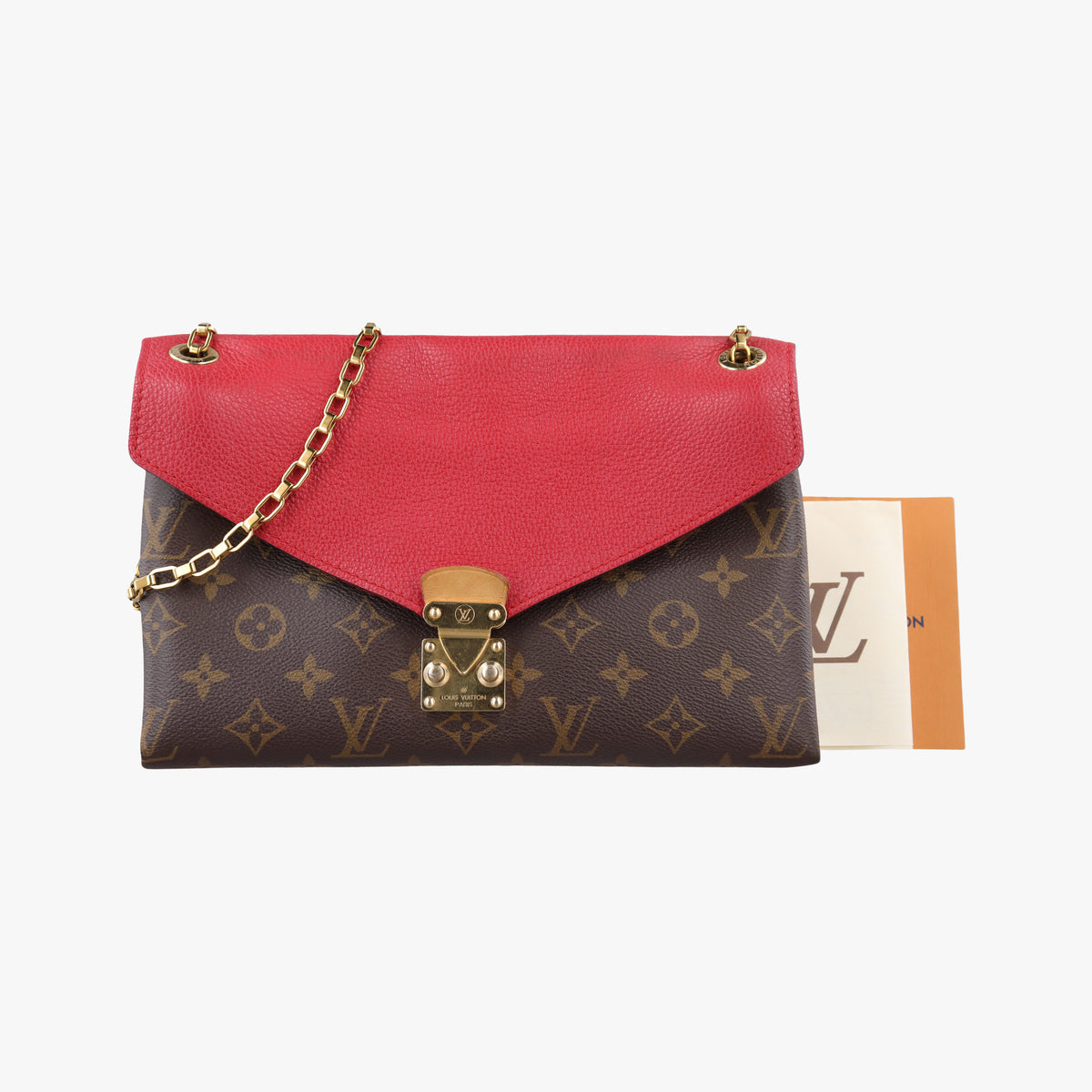 Pre-owned Louis Vuitton PALLAS Chain Brown×CERISE Monogram Canvas×calf leather M41201 shoulderbag | stylenewstar
