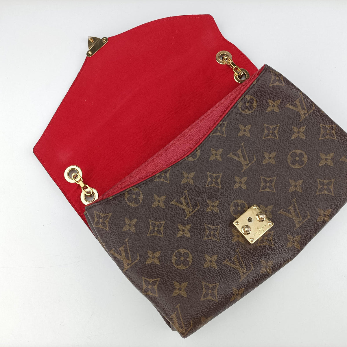 Pre-owned Louis Vuitton PALLAS Chain Brown×CERISE Monogram Canvas×calf leather M41201 shoulderbag | stylenewstar