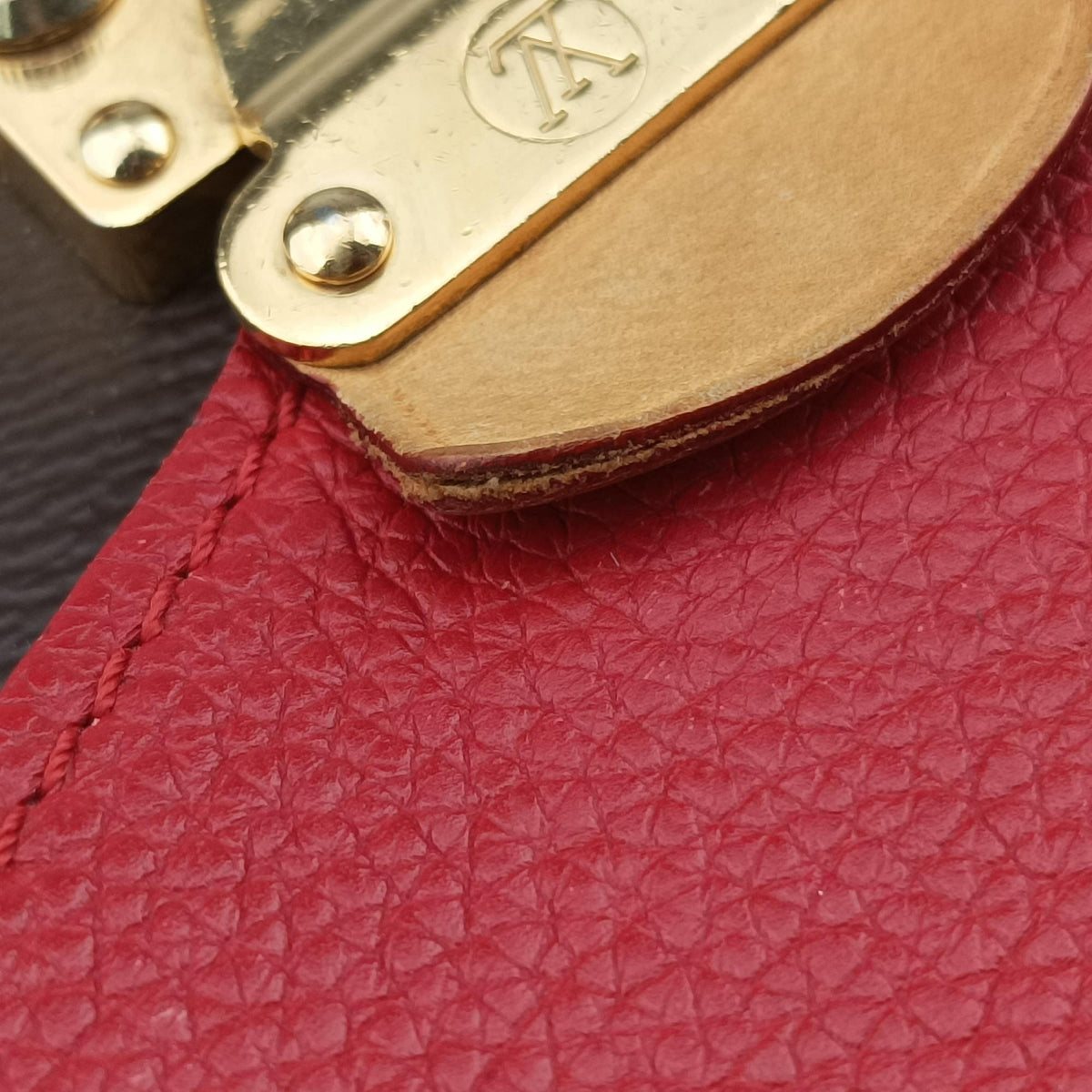 Pre-owned Louis Vuitton PALLAS Chain Brown×CERISE Monogram Canvas×calf leather M41201 shoulderbag | stylenewstar