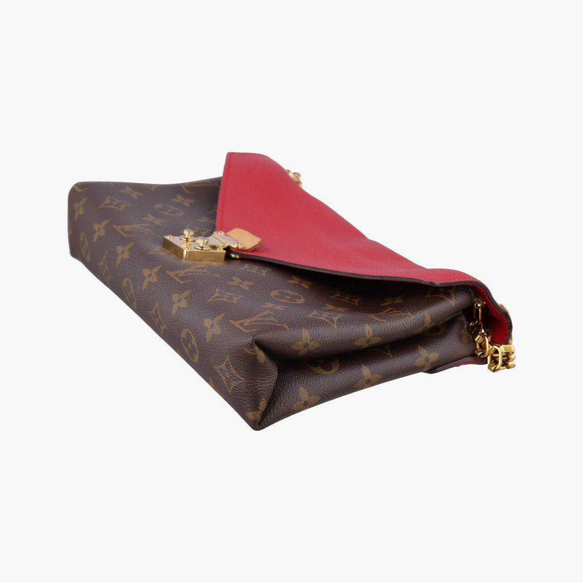Pre-owned Louis Vuitton PALLAS Chain Brown×CERISE Monogram Canvas×calf leather M41201 shoulderbag | stylenewstar