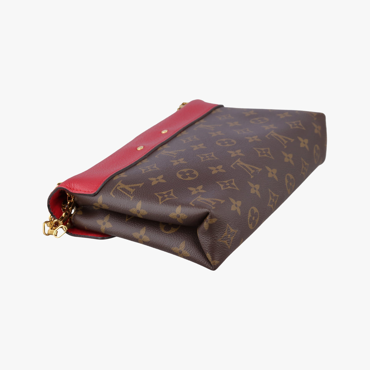 Pre-owned Louis Vuitton PALLAS Chain Brown×CERISE Monogram Canvas×calf leather M41201 shoulderbag | stylenewstar