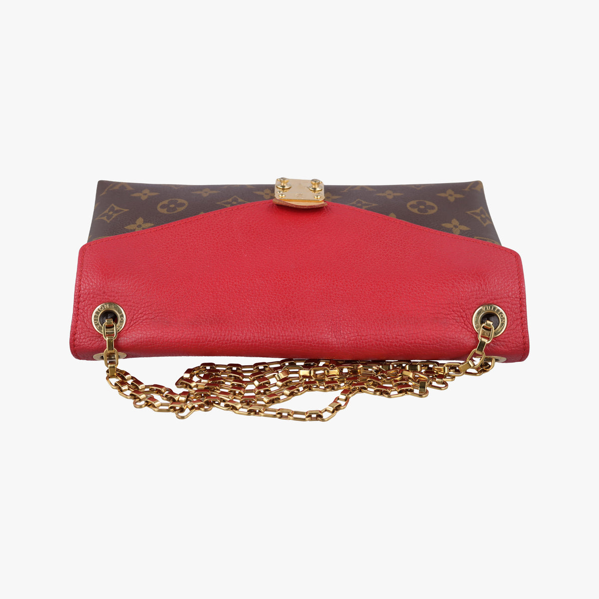 Pre-owned Louis Vuitton PALLAS Chain Brown×CERISE Monogram Canvas×calf leather M41201 shoulderbag | stylenewstar