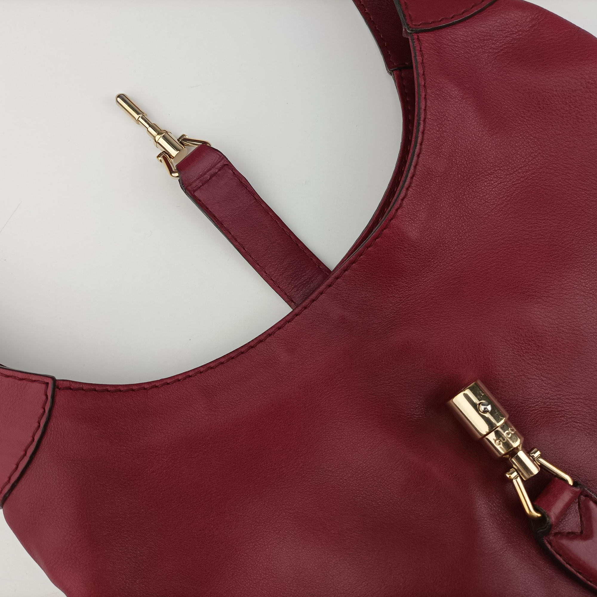 Pre-owned Gucci Jackie Flora Hobo Burgundy Leather 277520 shoulderbag | stylenewstar
